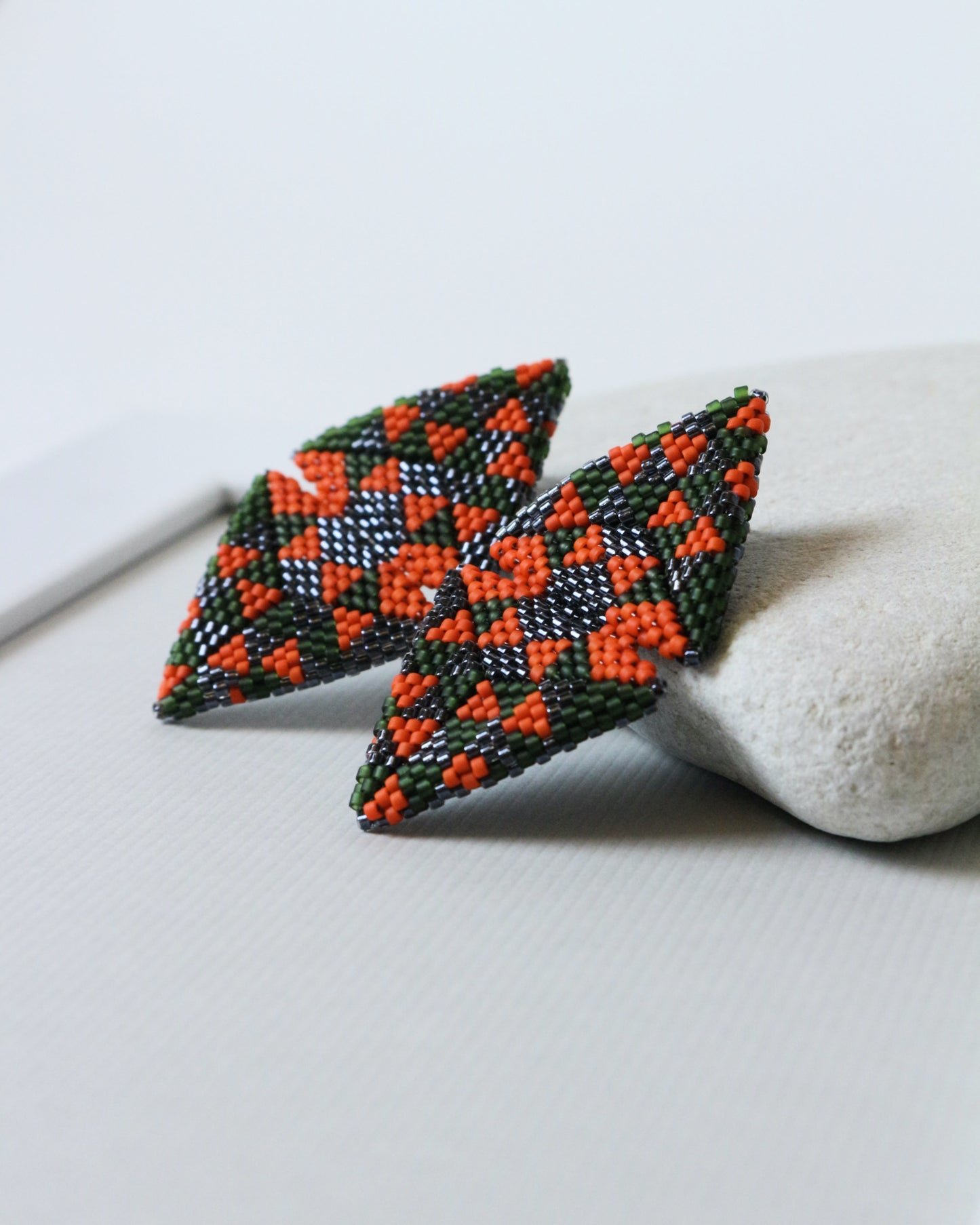 Large Triangle Seed Beads Multicolour Earrings