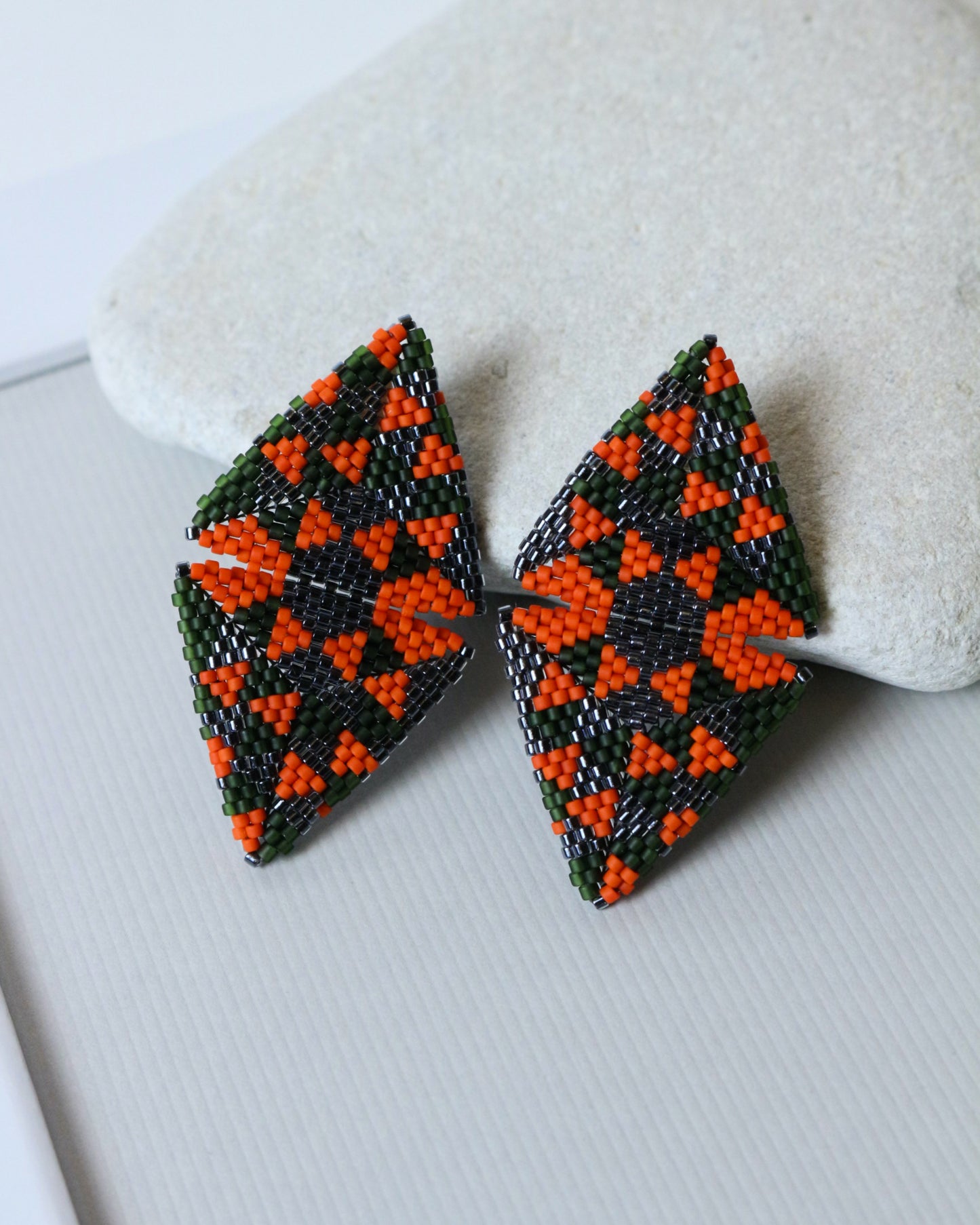 Large Triangle Seed Beads Multicolour Earrings