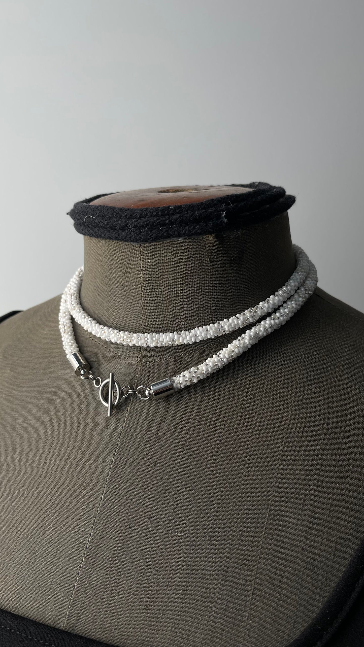 White double choker with grey accents