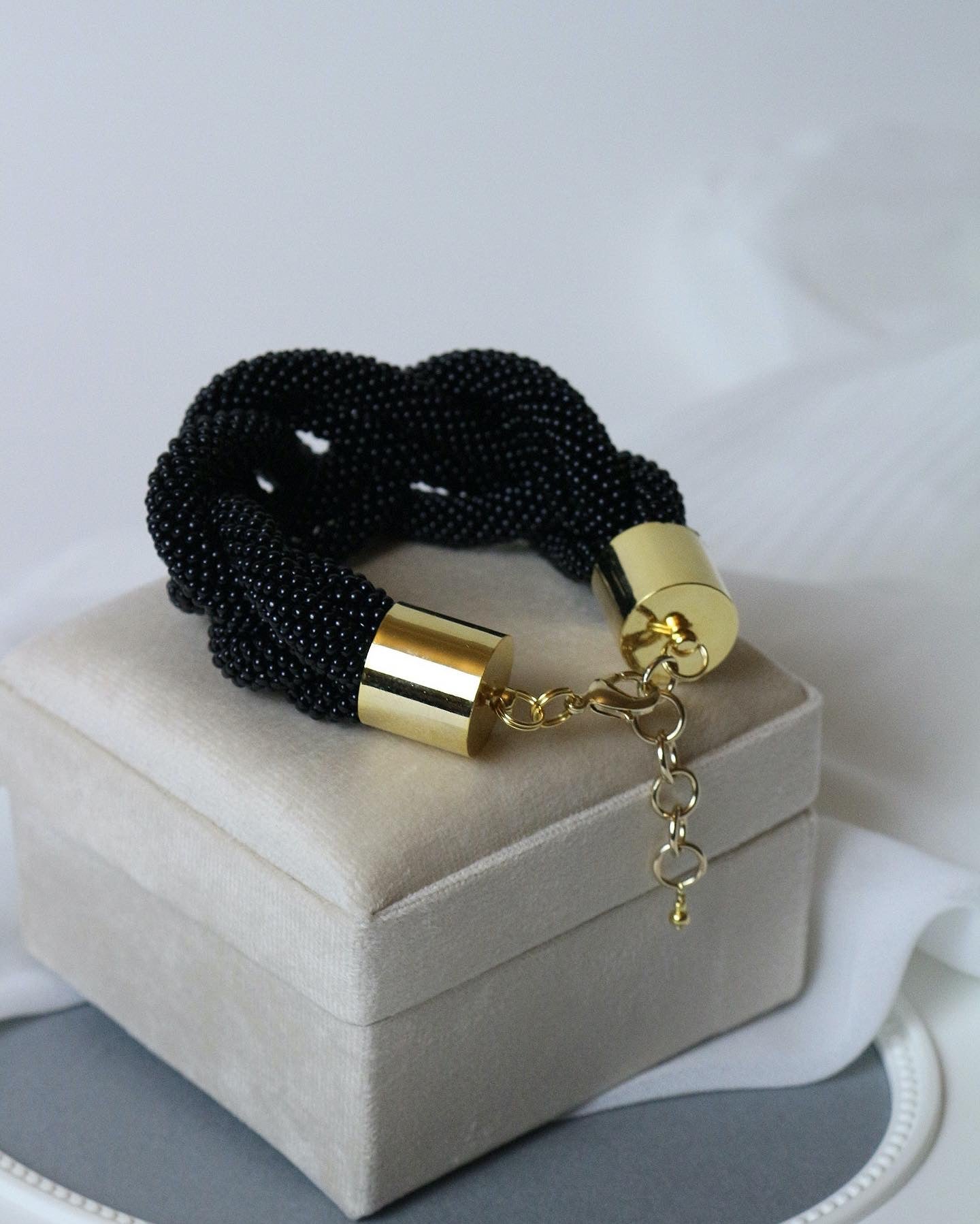 LargeBlack shiny braided Bracelet