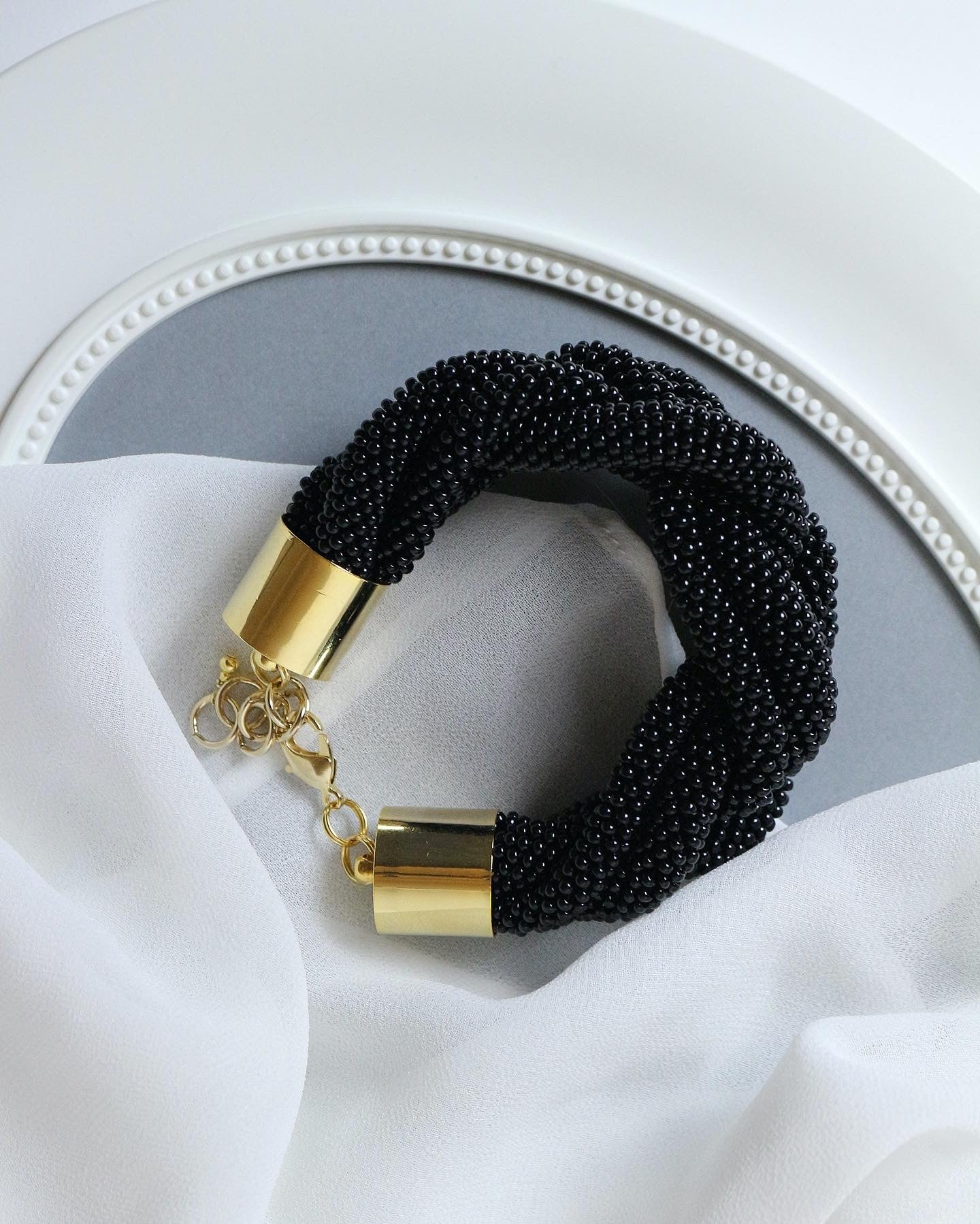 LargeBlack shiny braided Bracelet