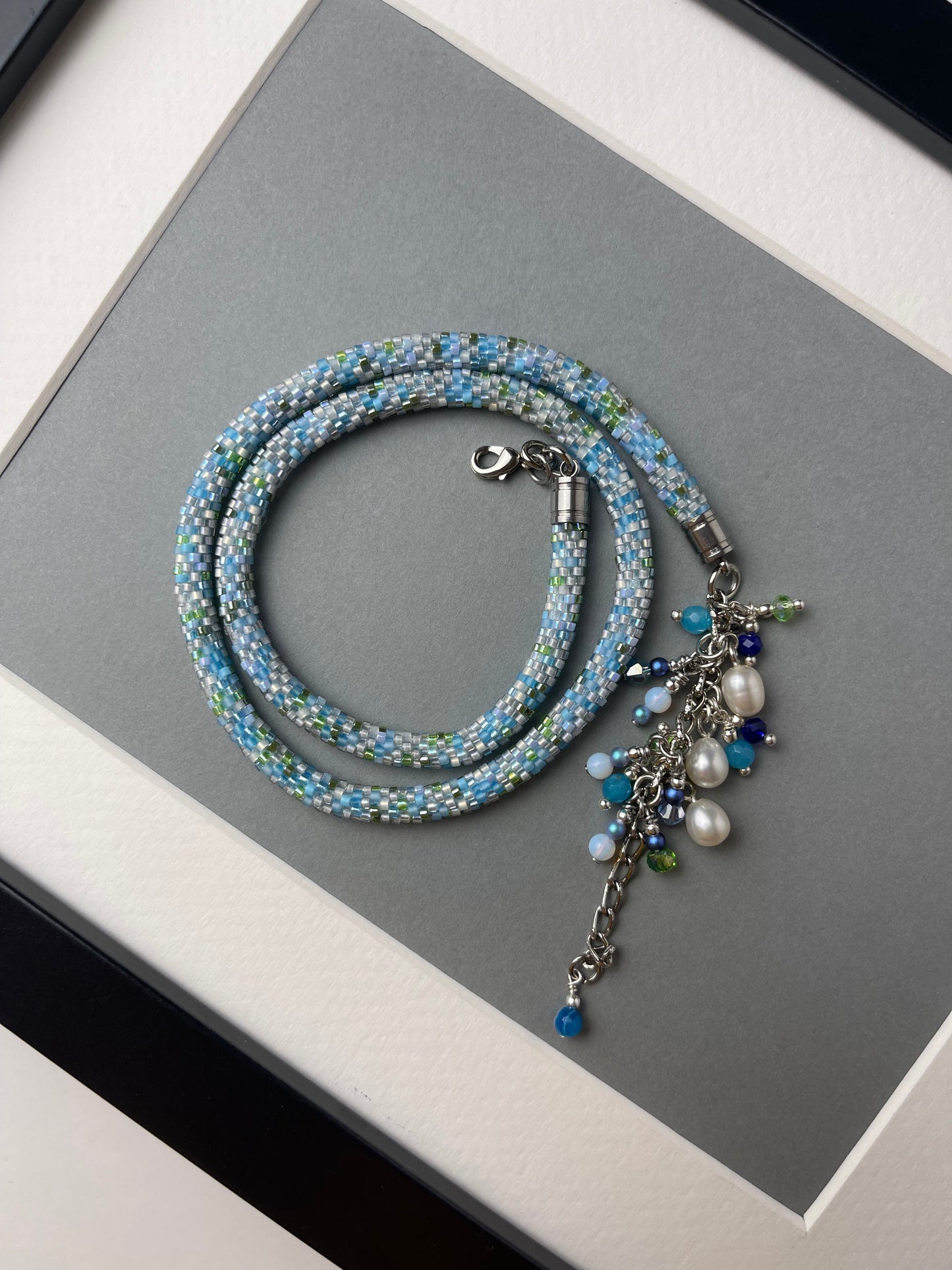 Beautiful blue mix shades necklace that can also be worn as a bracelet