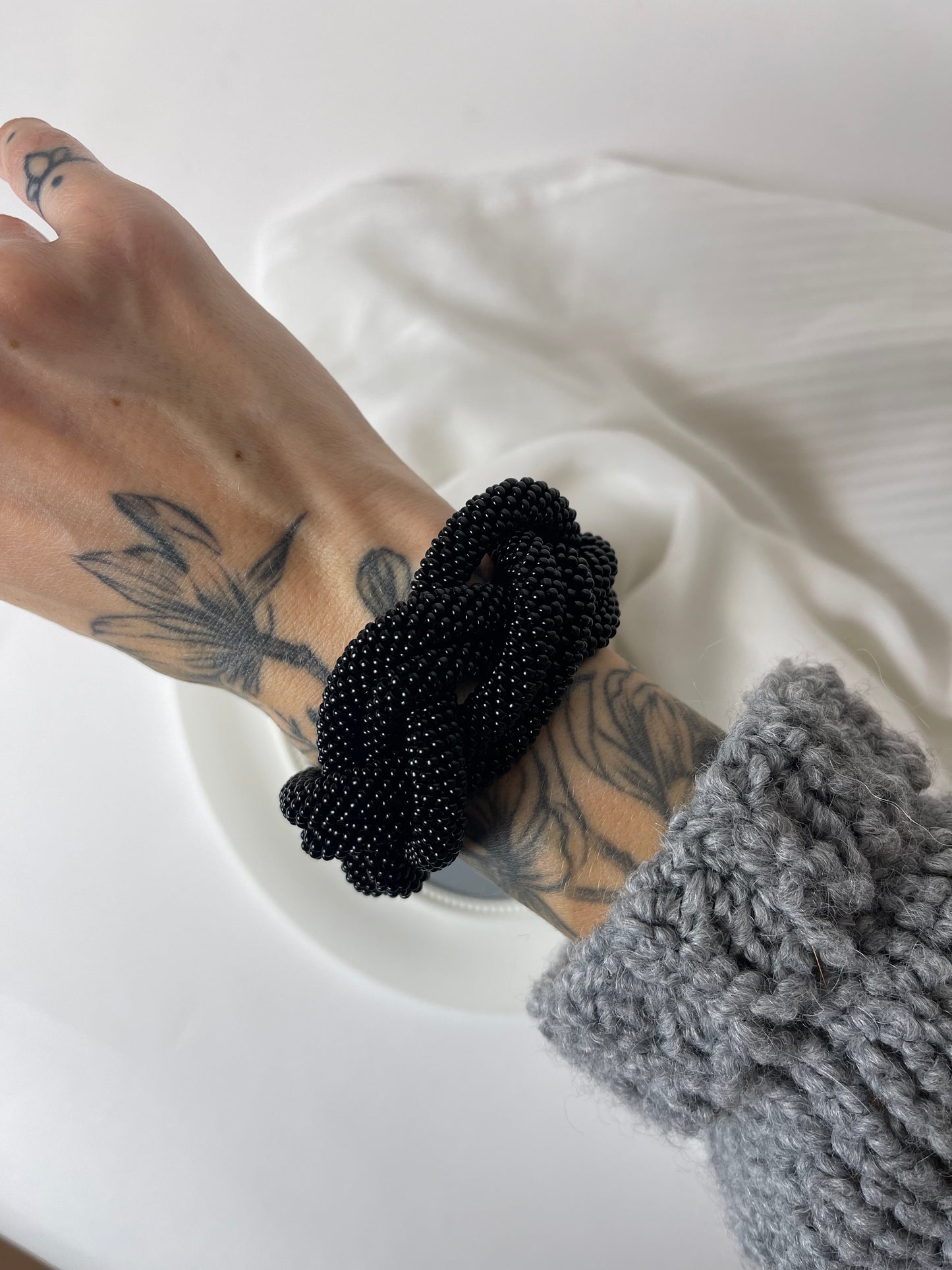 LargeBlack shiny braided Bracelet