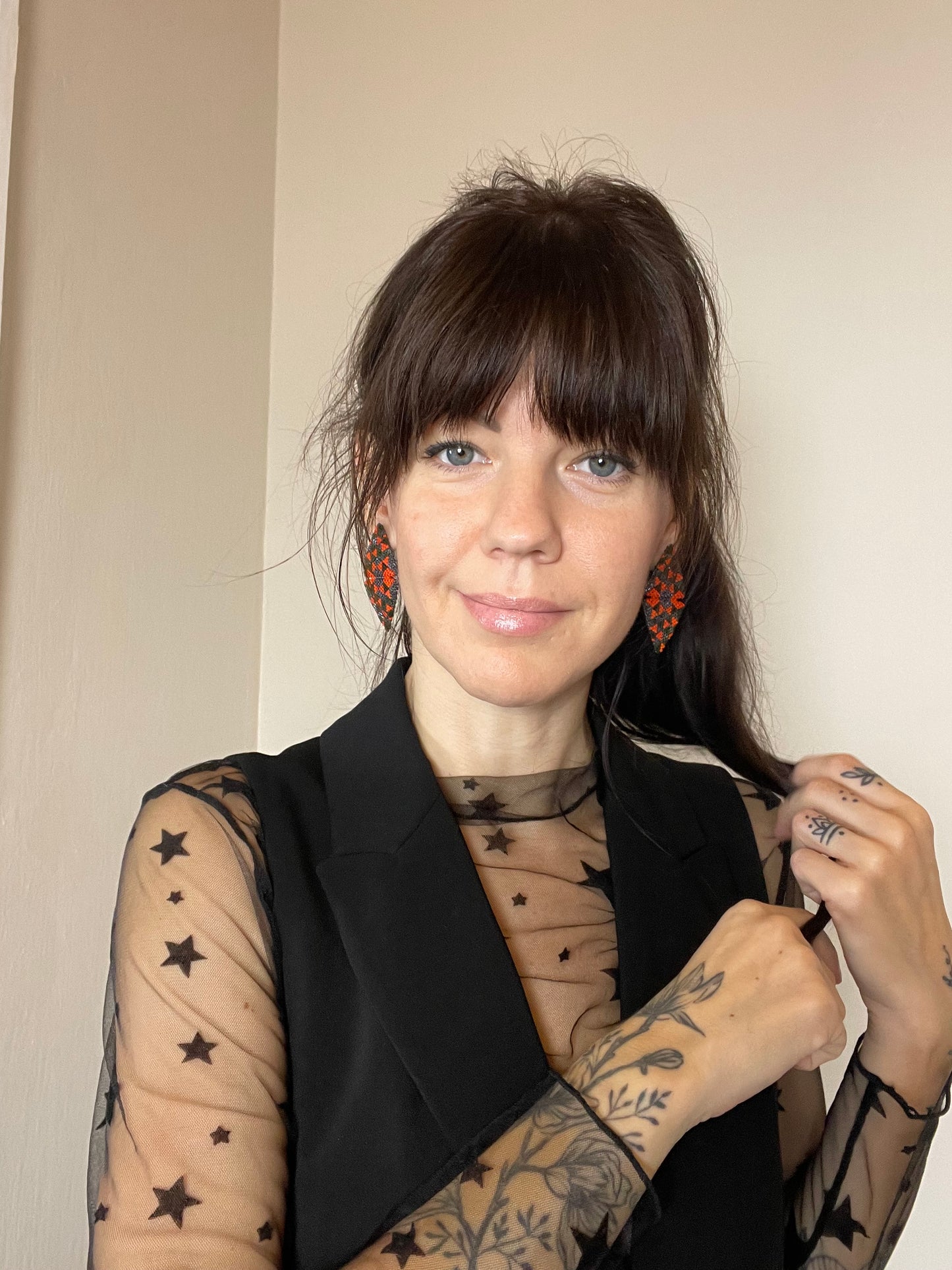 Large Triangle Seed Beads Multicolour Earrings