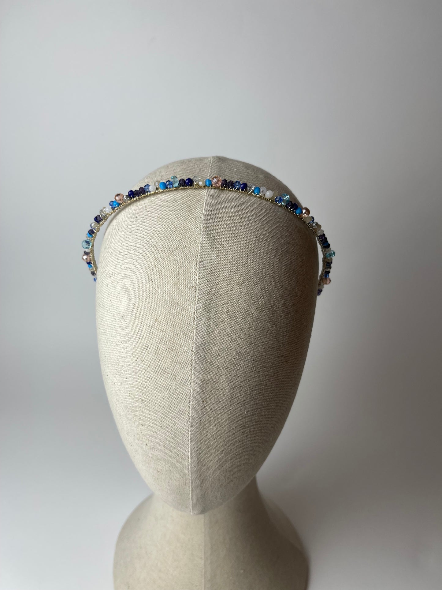 Hair band with blue, pink crystal