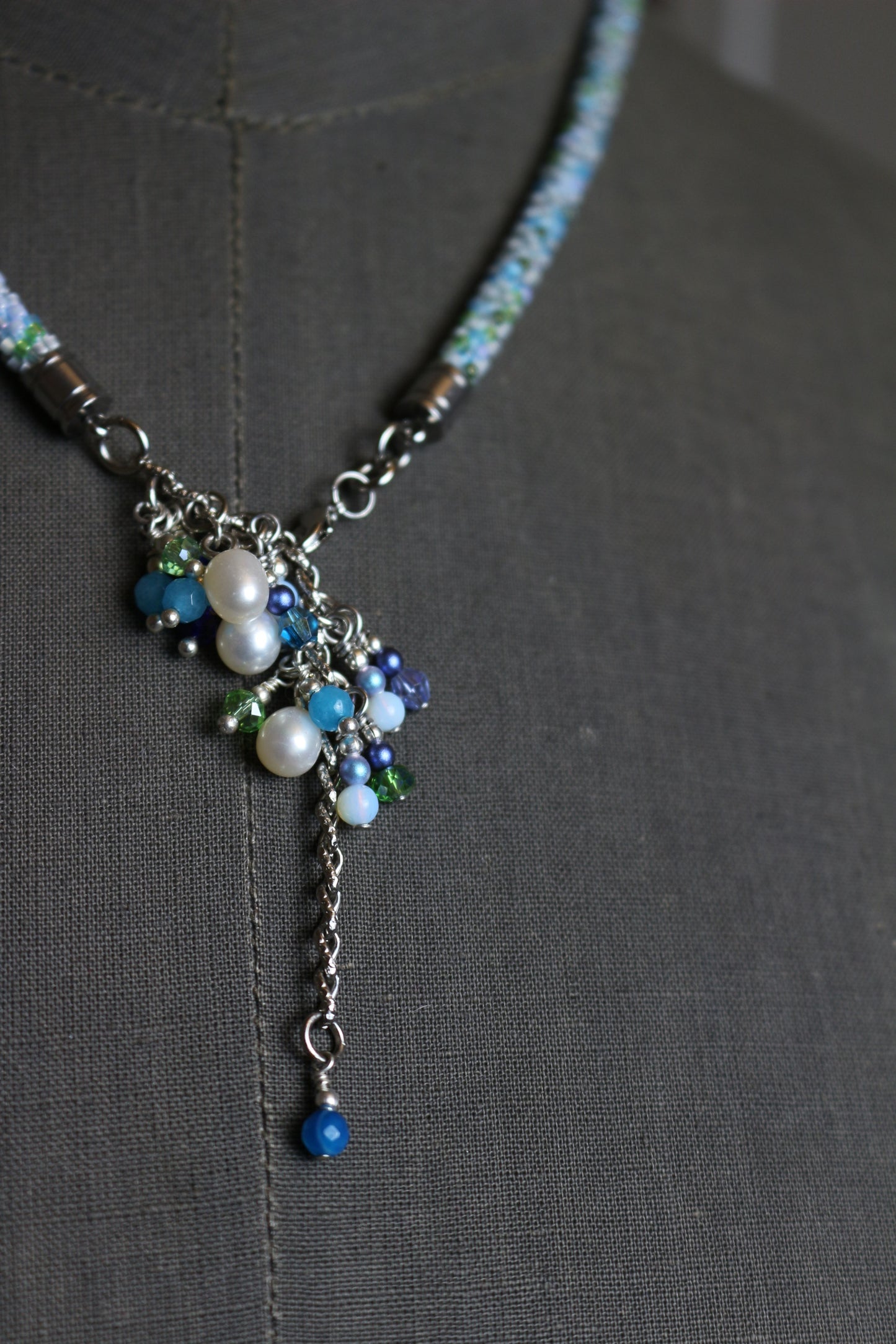 Beautiful blue mix shades necklace that can also be worn as a bracelet