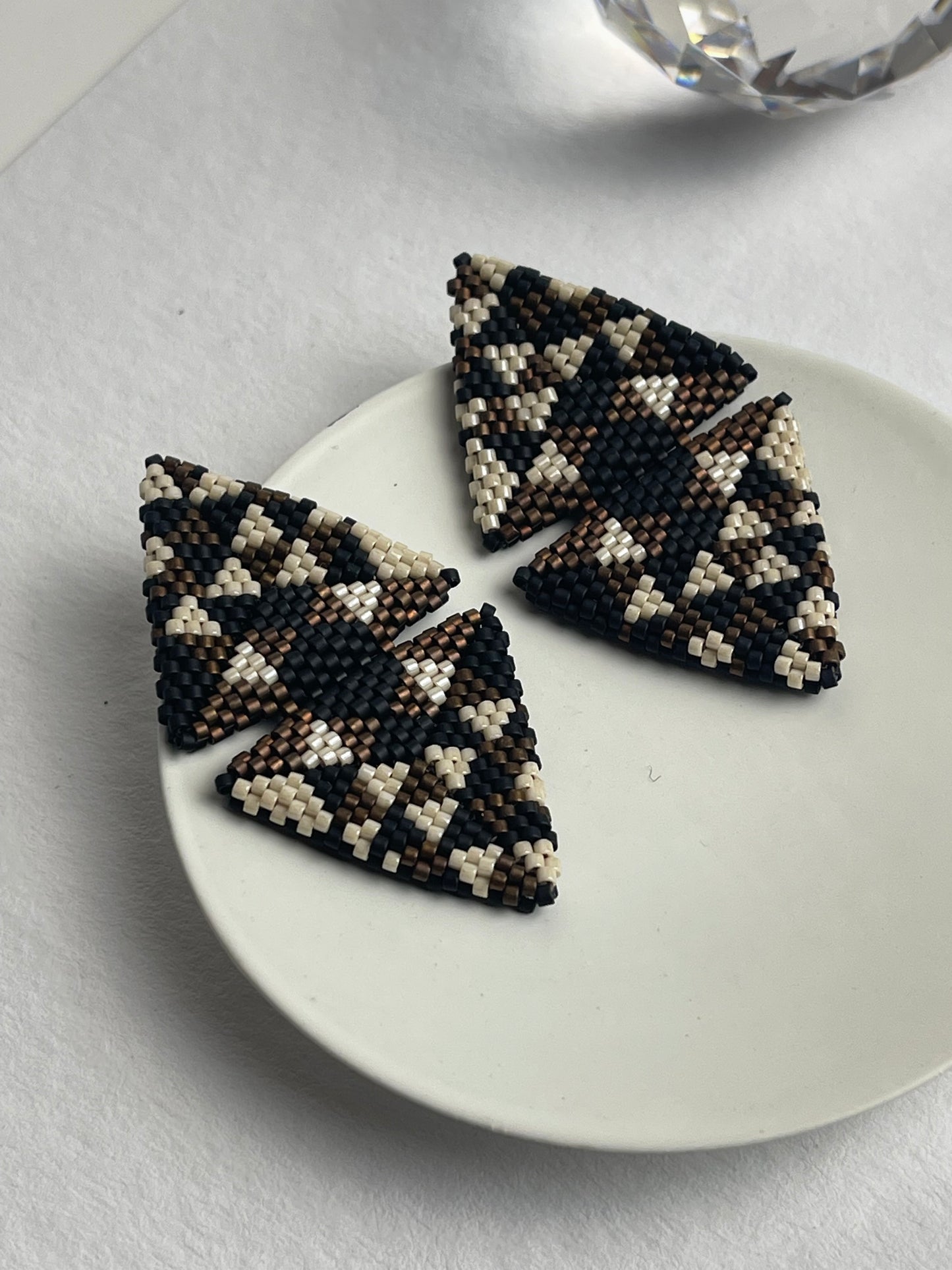 Large triangle seed beads earrings
