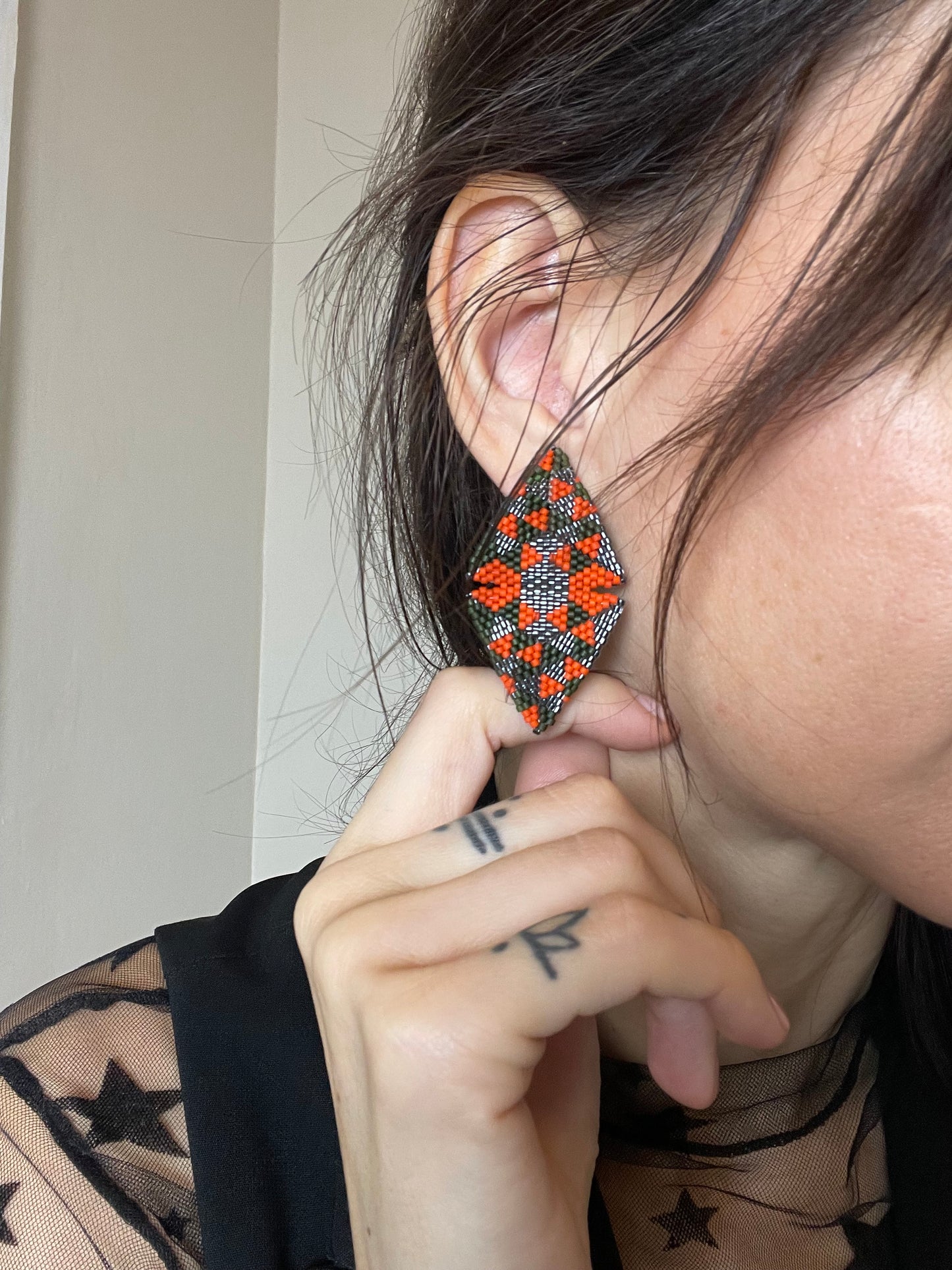 Large Triangle Seed Beads Multicolour Earrings