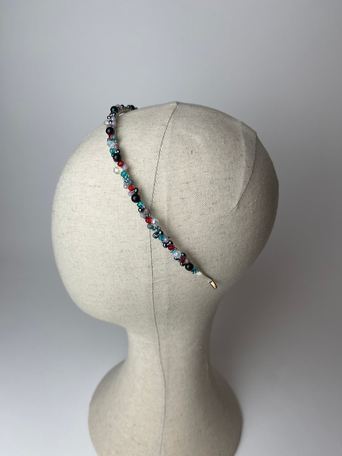 Hair band with crystal and seed beads