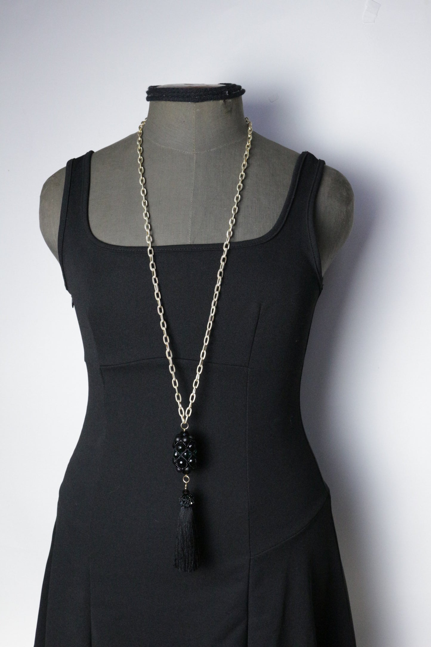 Long Necklace with black beaded element