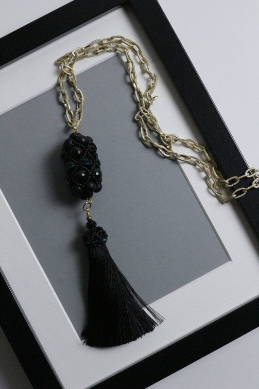 Long Necklace with black beaded element