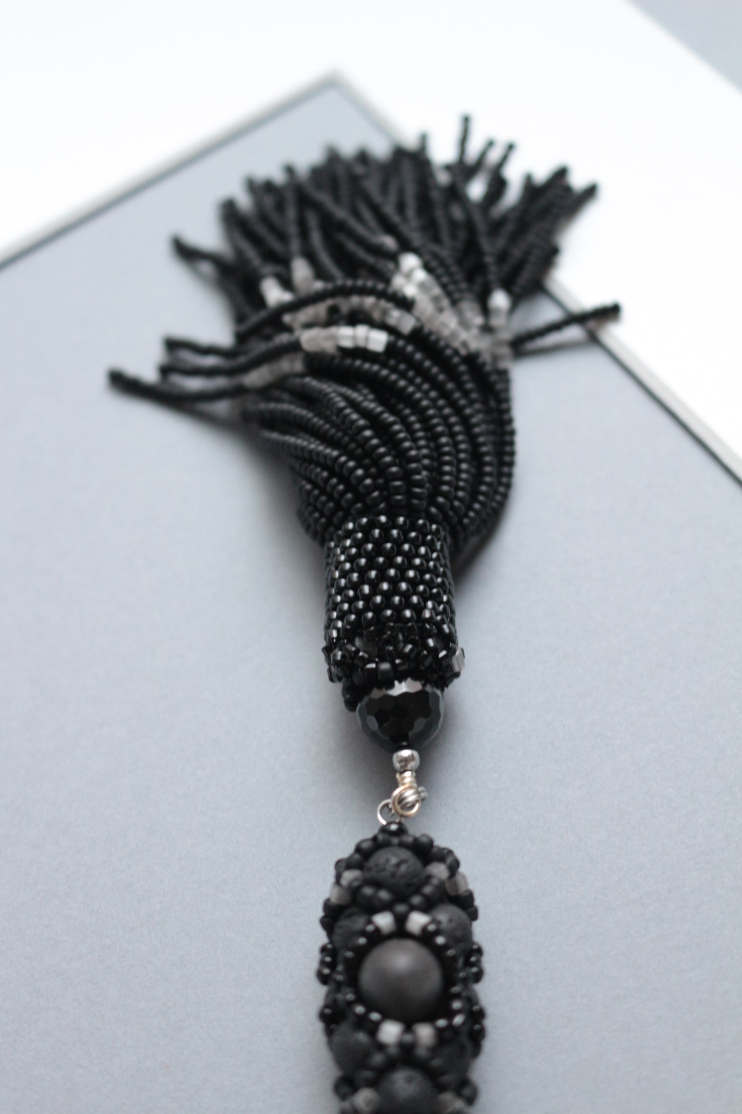 Black Long Necklace with beaded tassle