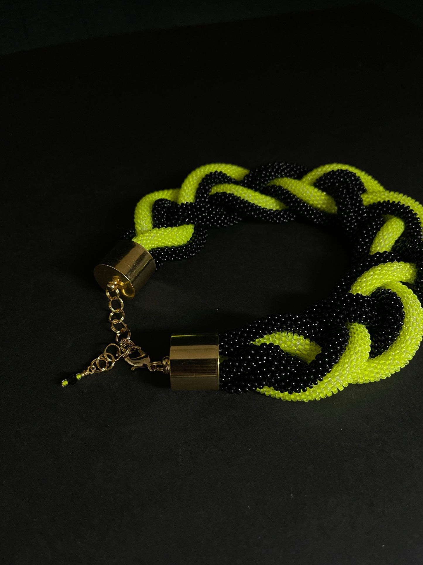 Black and neon seed beads necklace