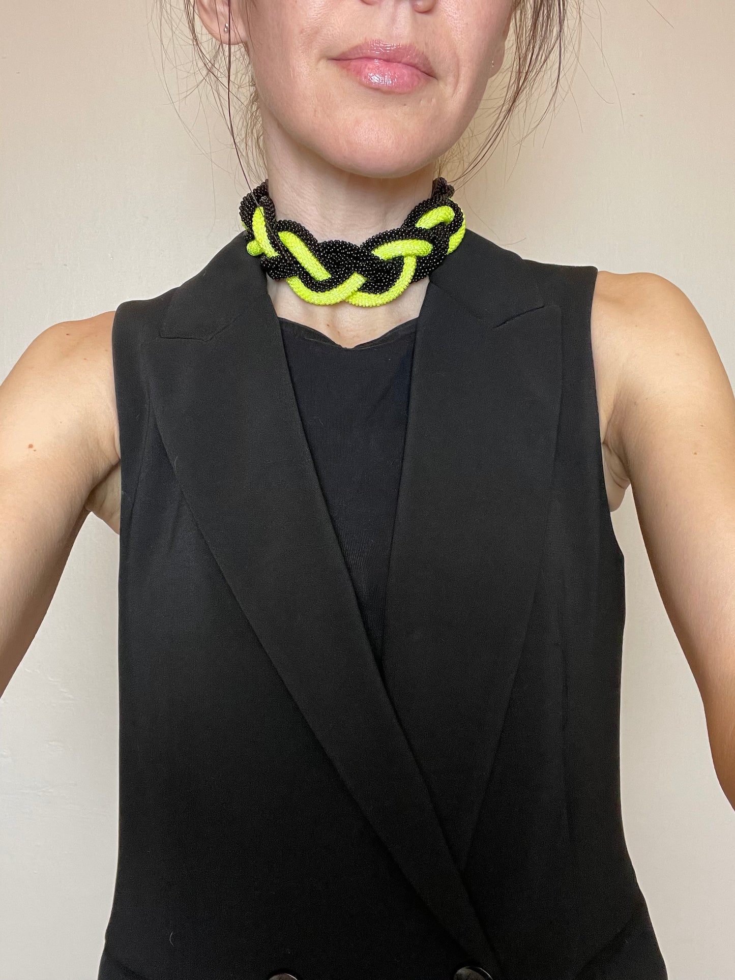 Black and neon seed beads necklace