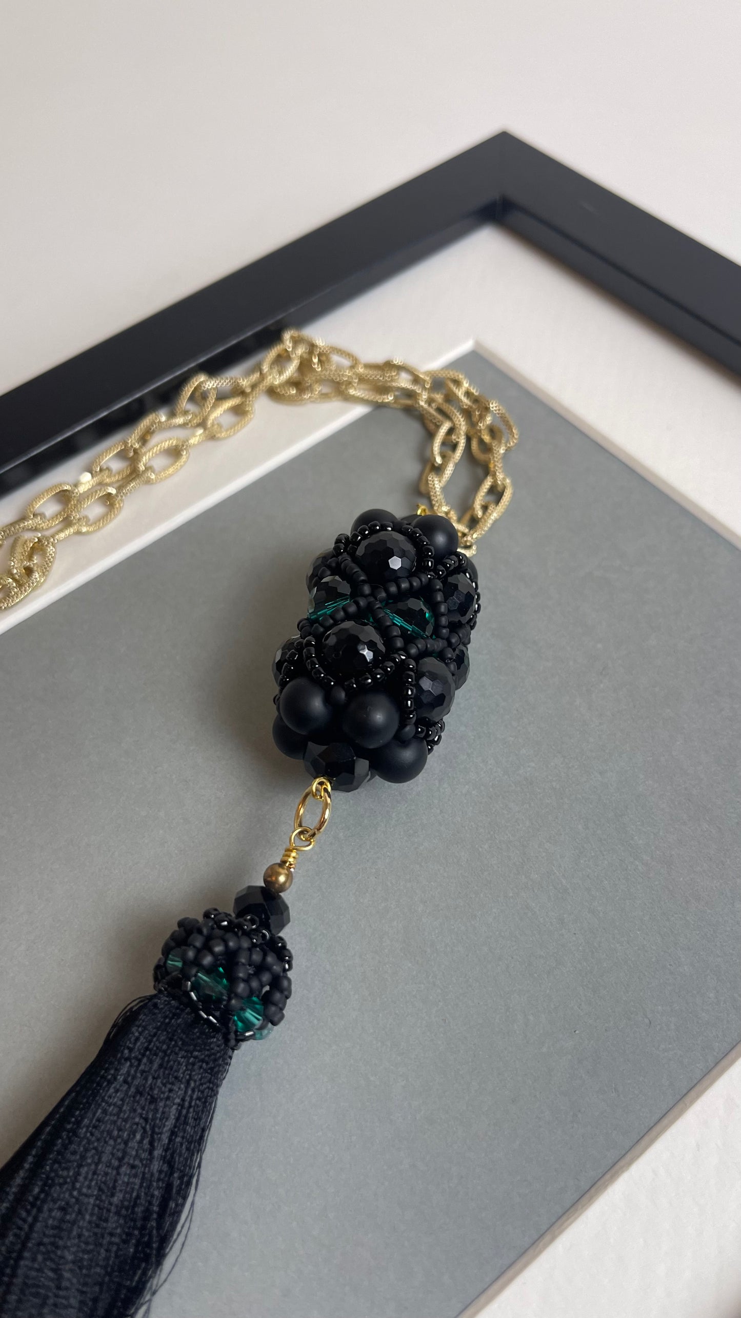 Long Necklace with black beaded element