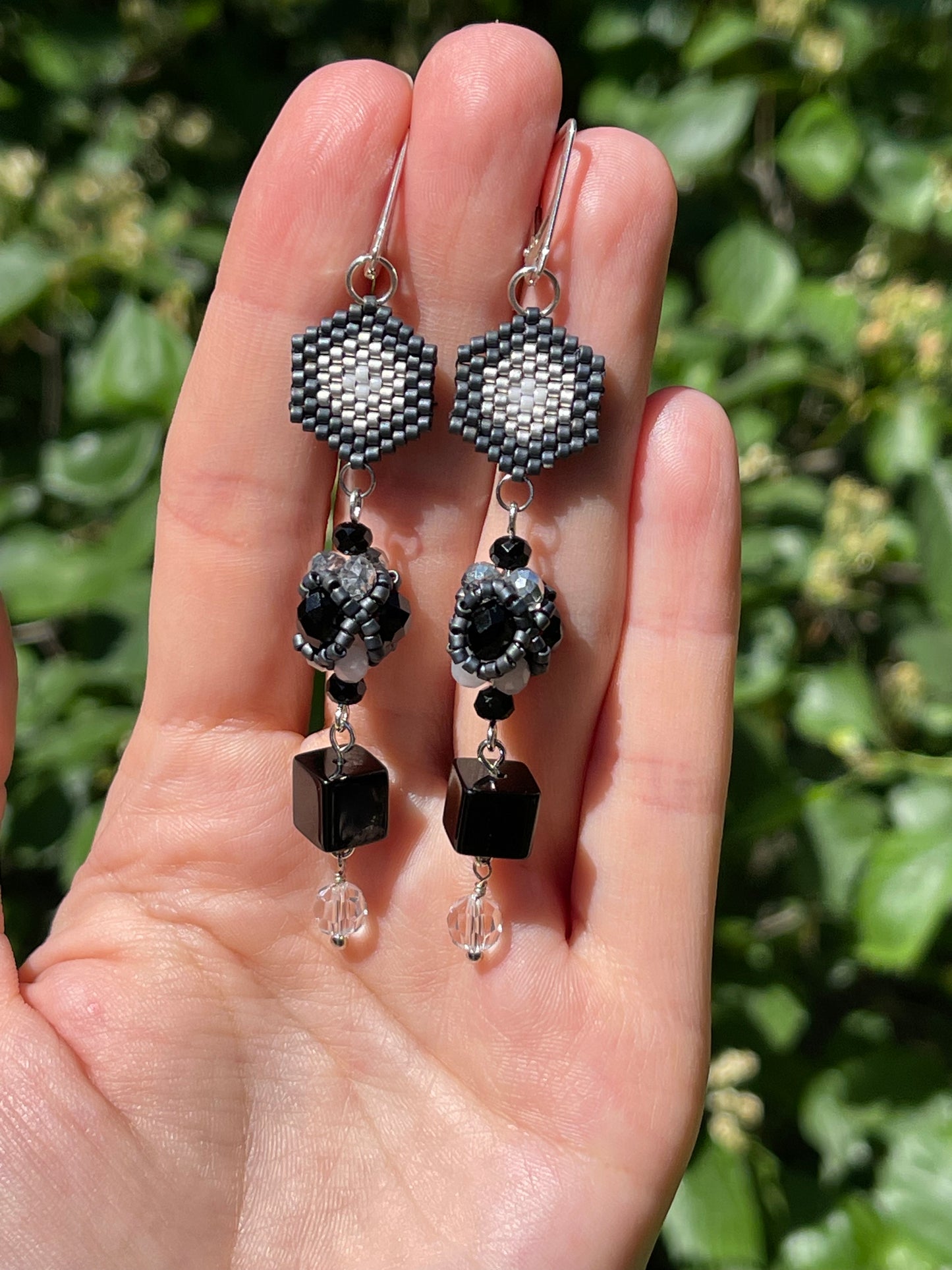 Earrings with Natural stone and beaded elements