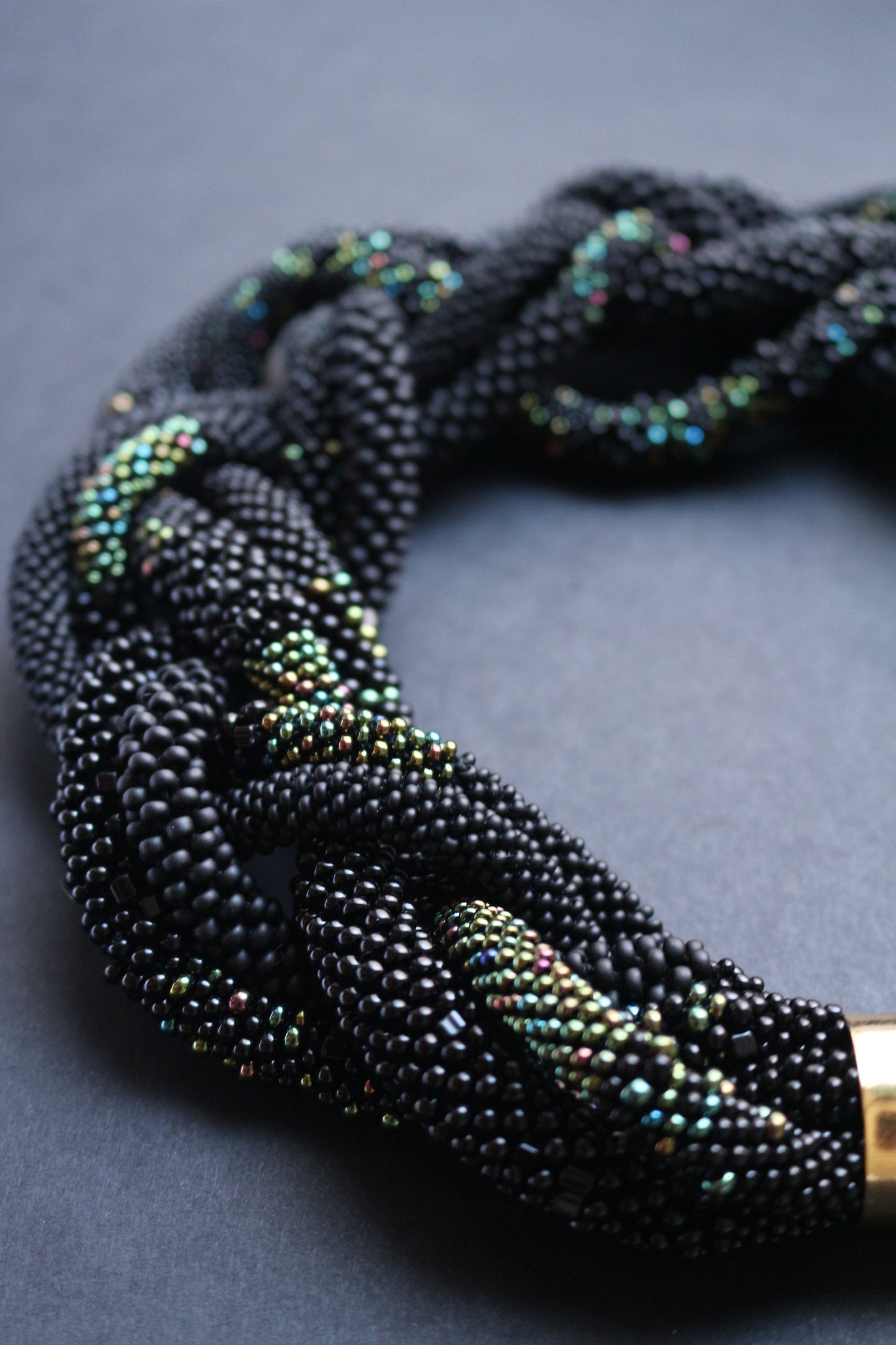 Black braided seed beads necklace