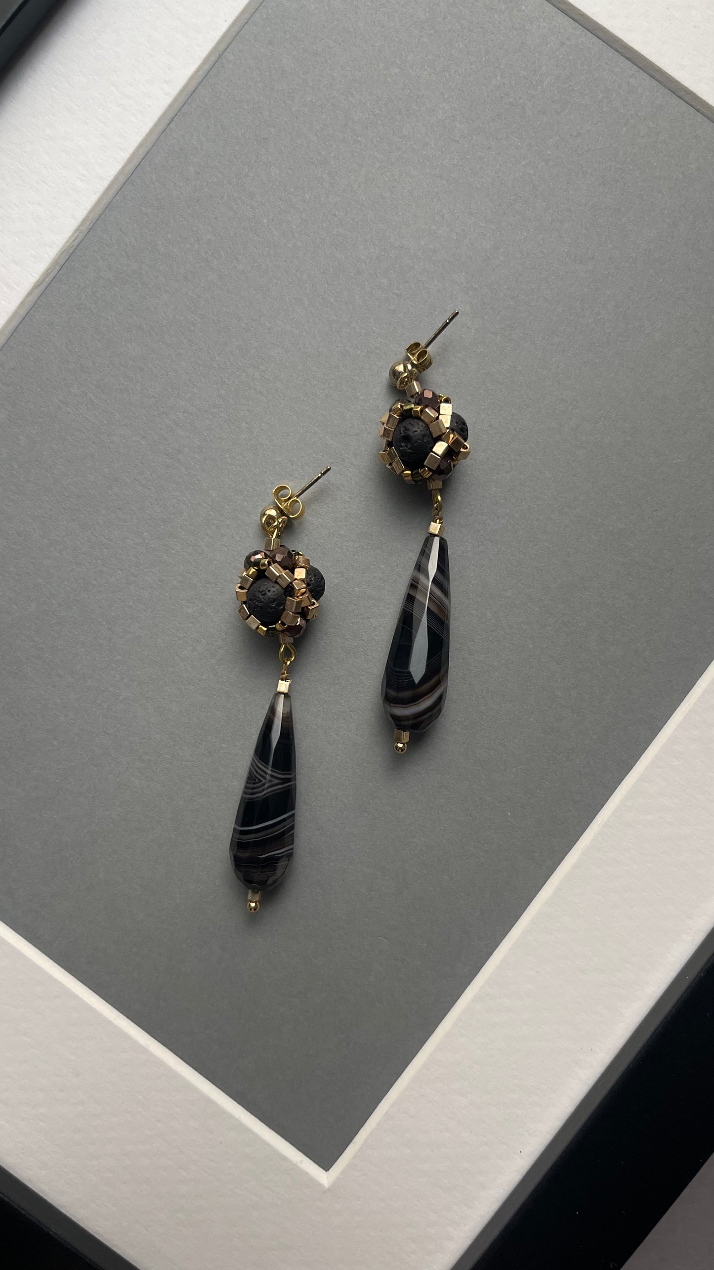 Earrings with natural stone and beaded elements