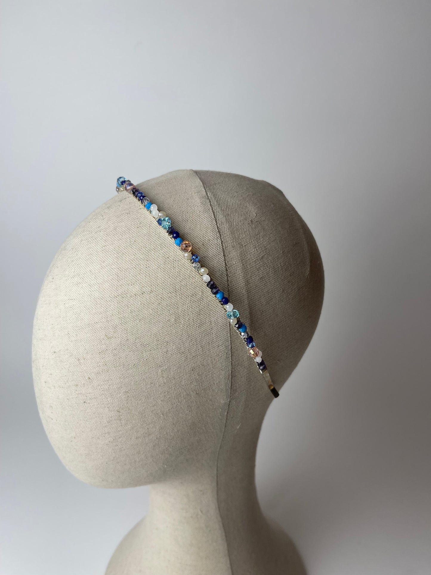 Hair band with blue, pink crystal