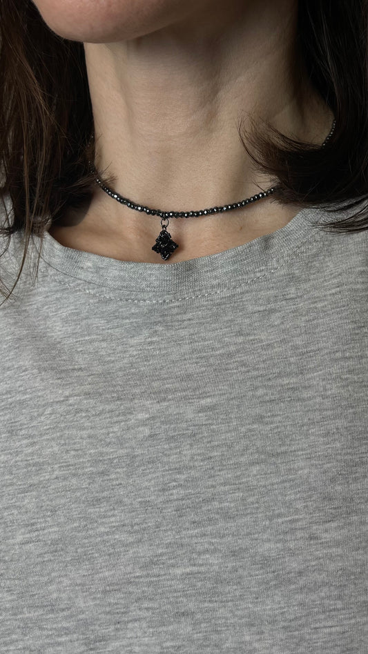 Hematite choker with small beaded element