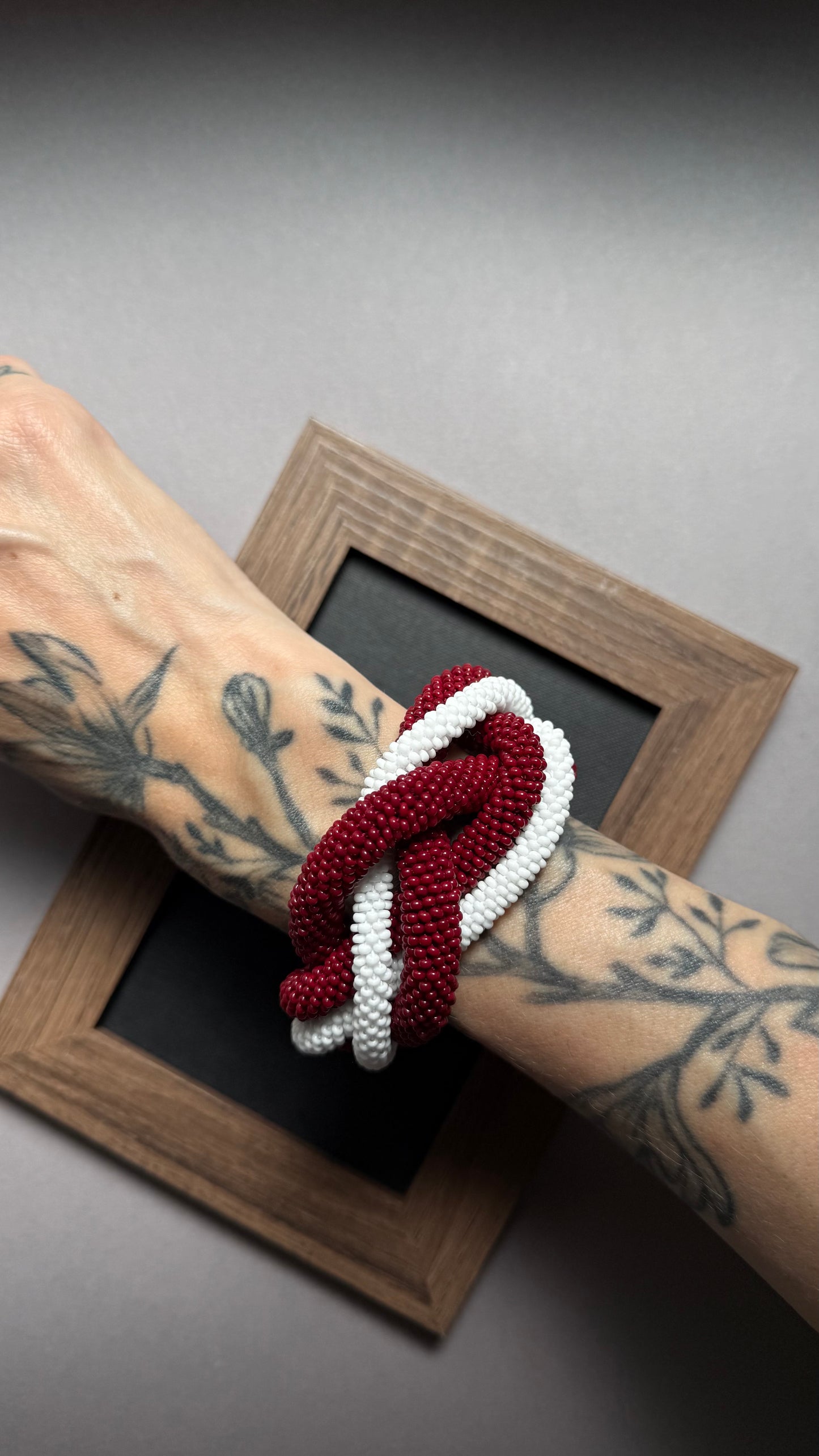 Red and White Braided Large Bracelet
