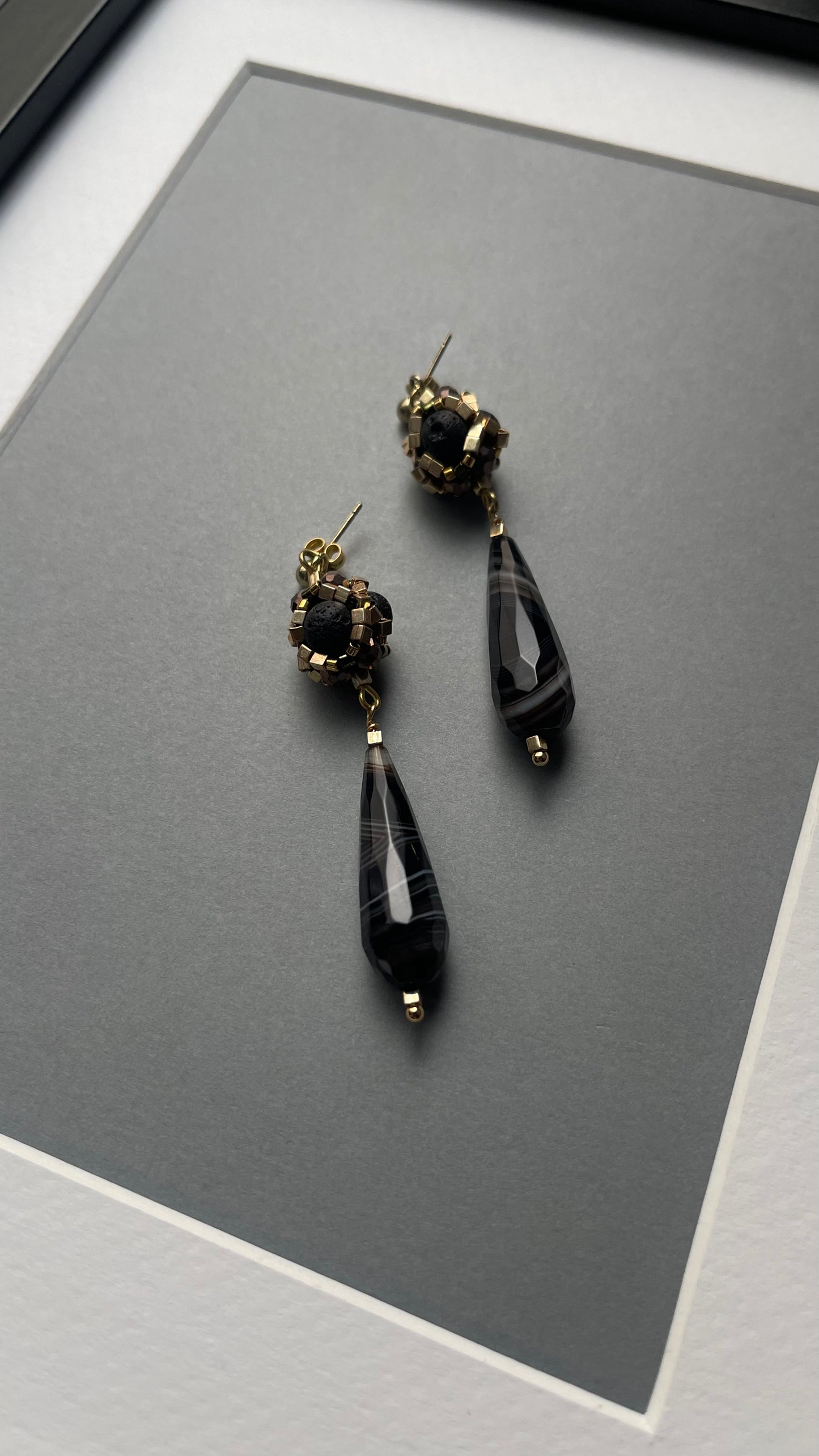 Earrings with natural stone and beaded elements