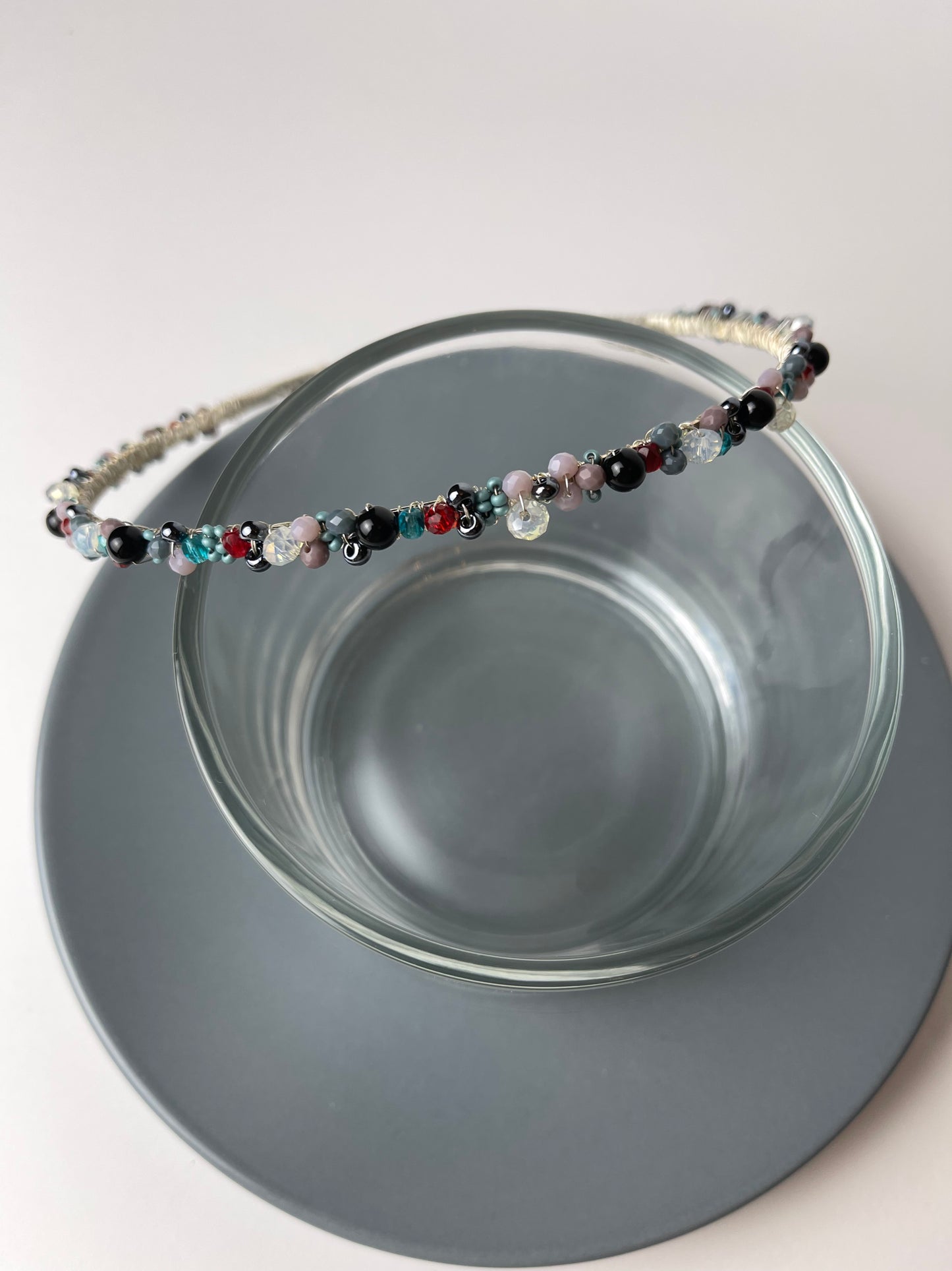 Hair band with crystal and seed beads