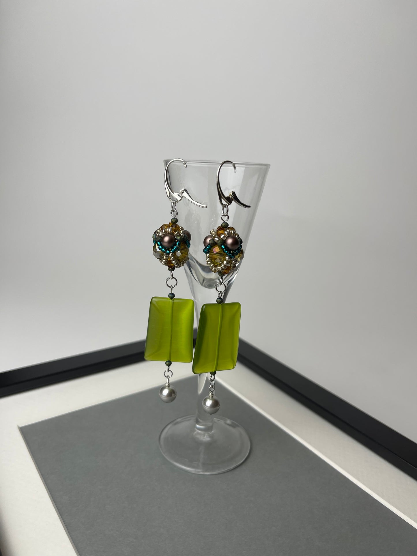 Earrings with Natural stone and beaded element