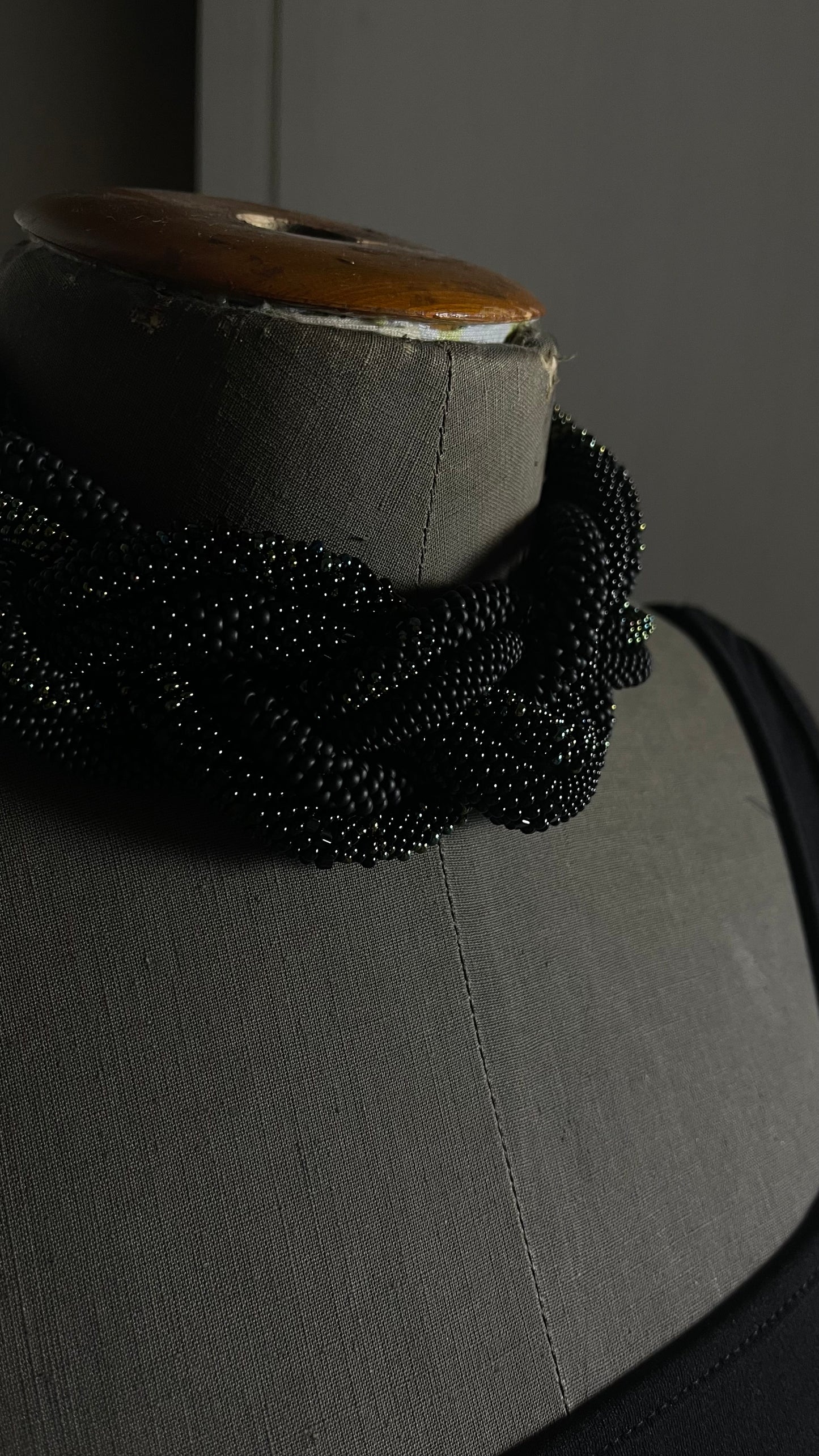 Black braided seed beads necklace