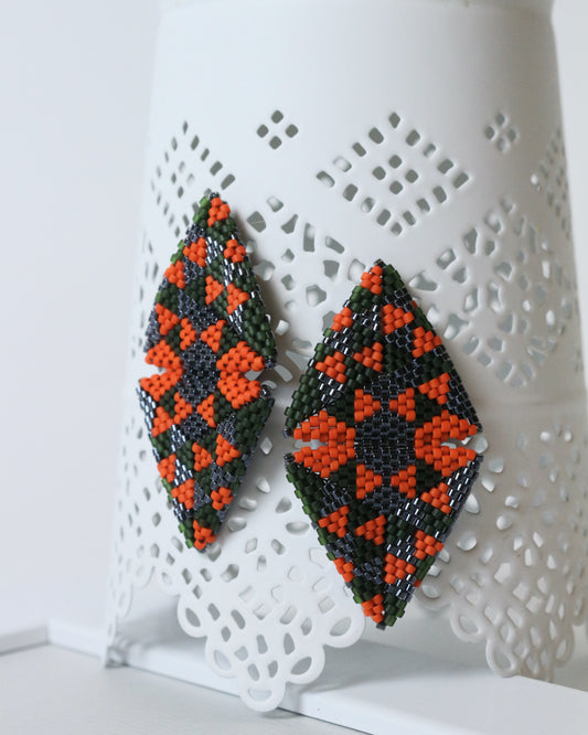 Large Triangle Seed Beads Multicolour Earrings