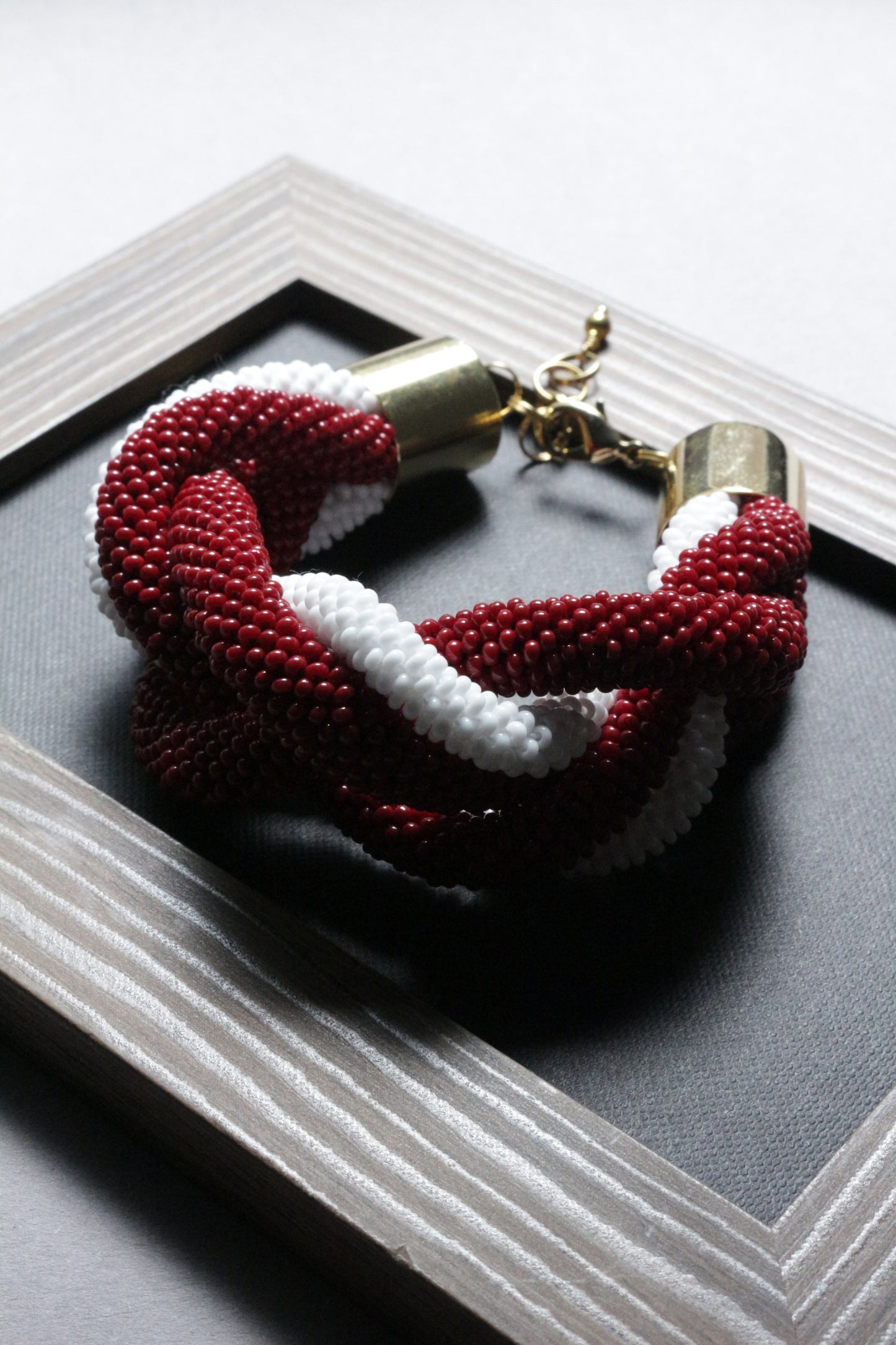 Red and White Braided Large Bracelet