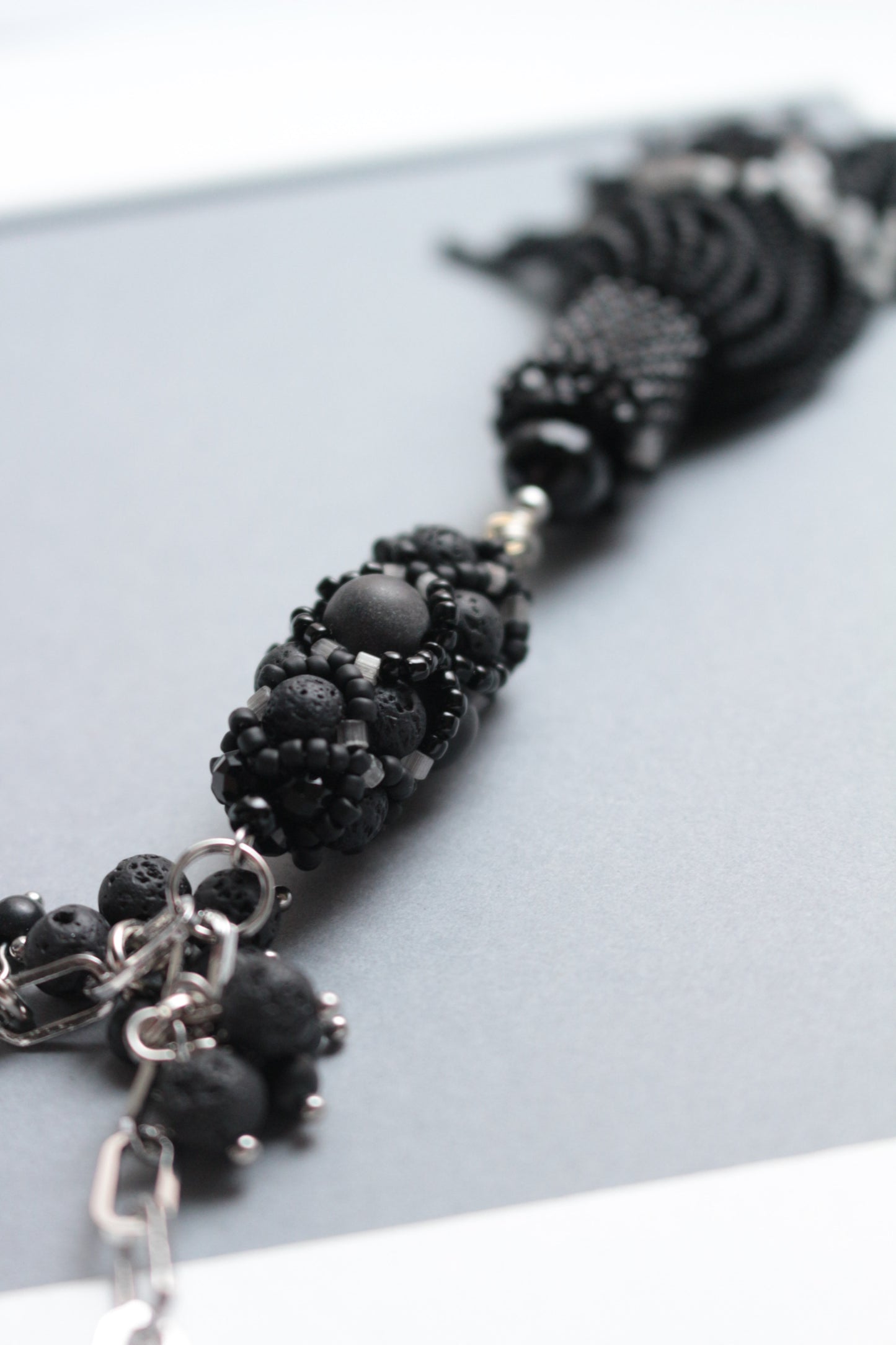 Black Long Necklace with beaded tassle