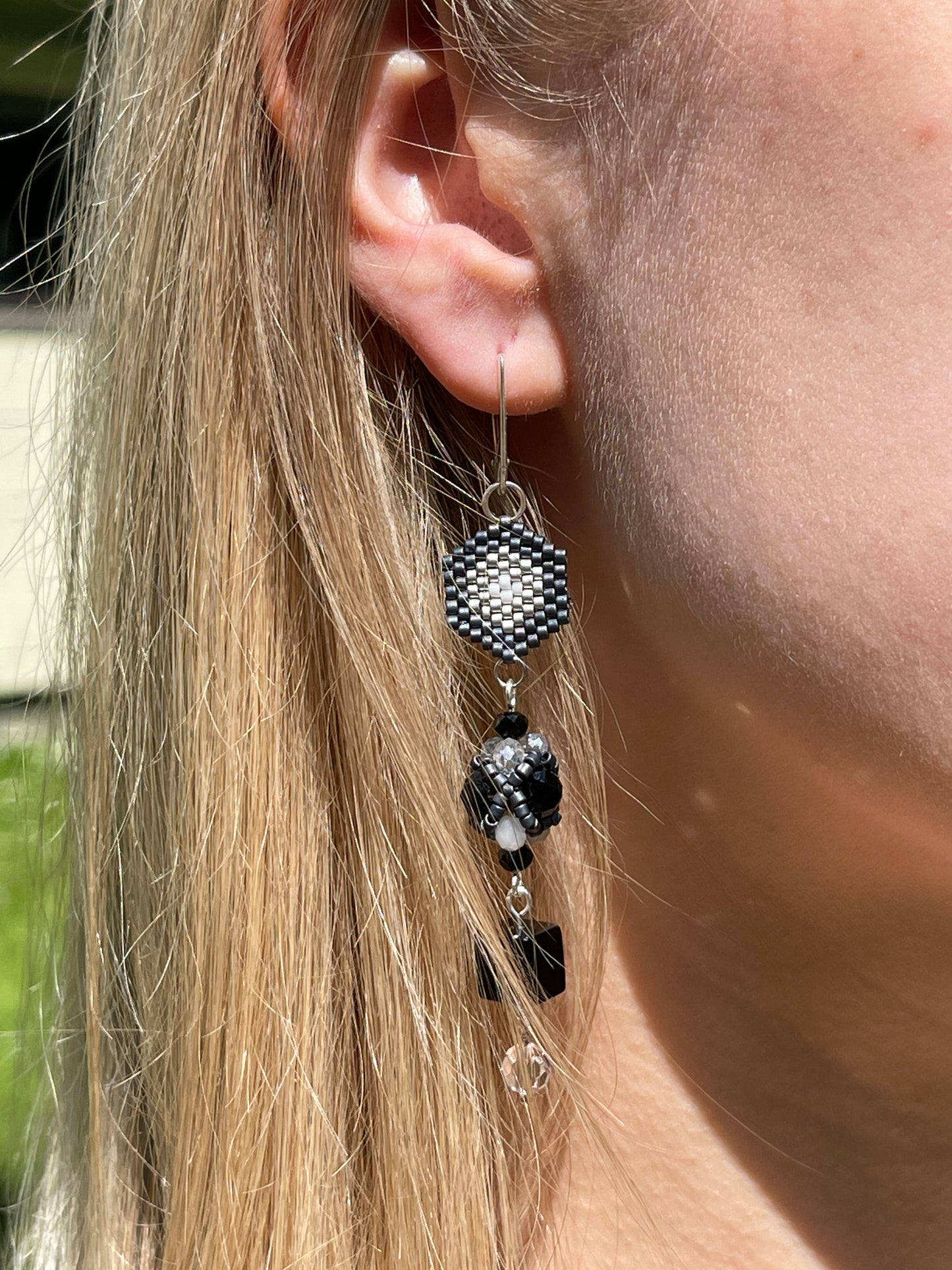 Earrings with Natural stone and beaded elements