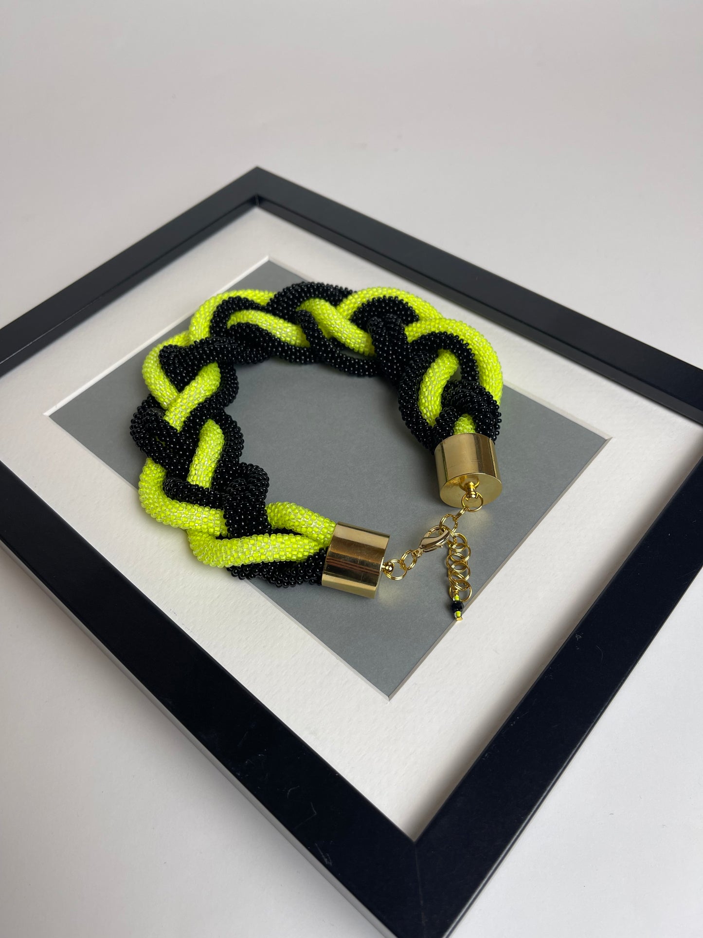 Black and neon seed beads necklace