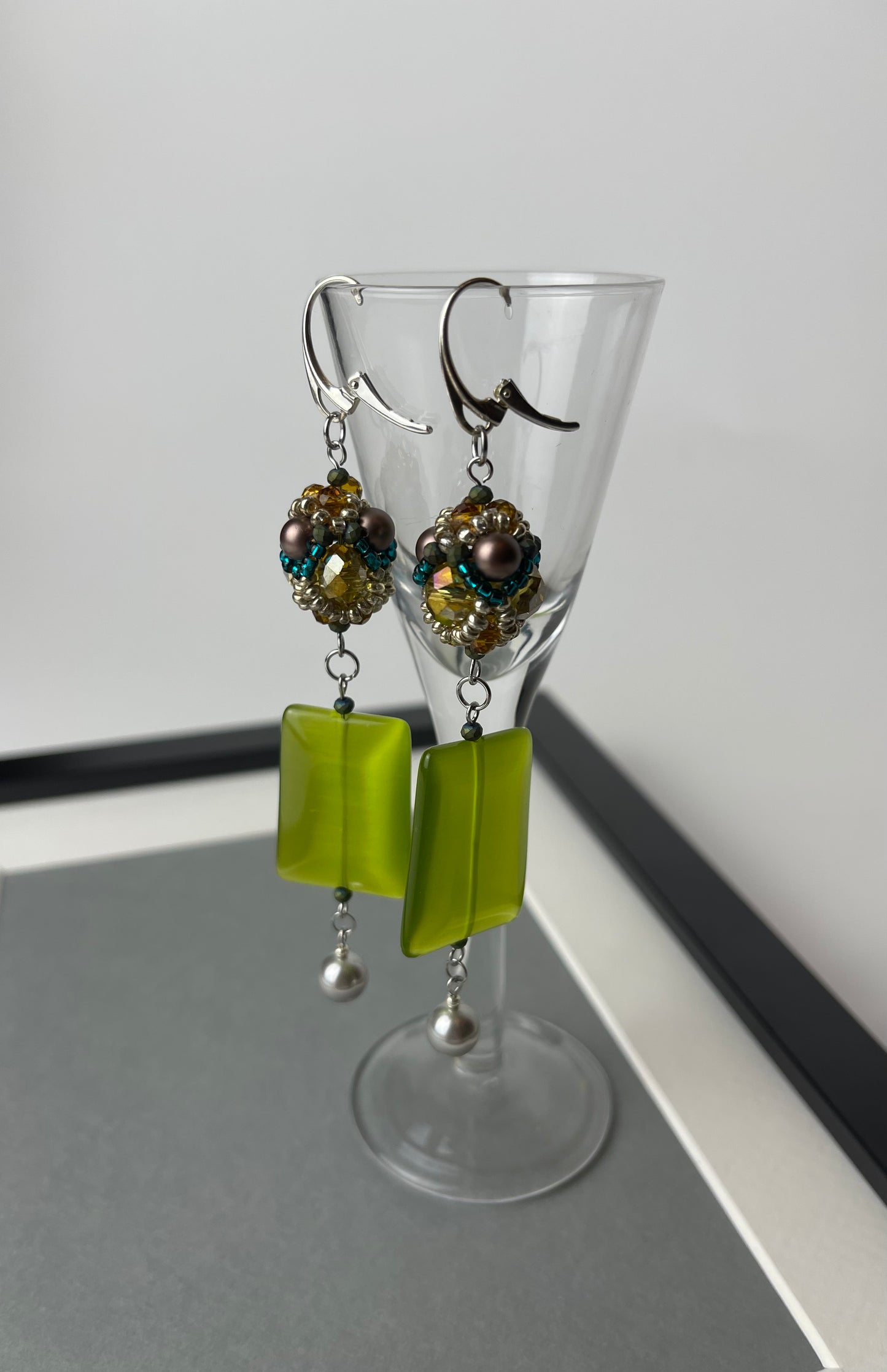 Earrings with Natural stone and beaded element