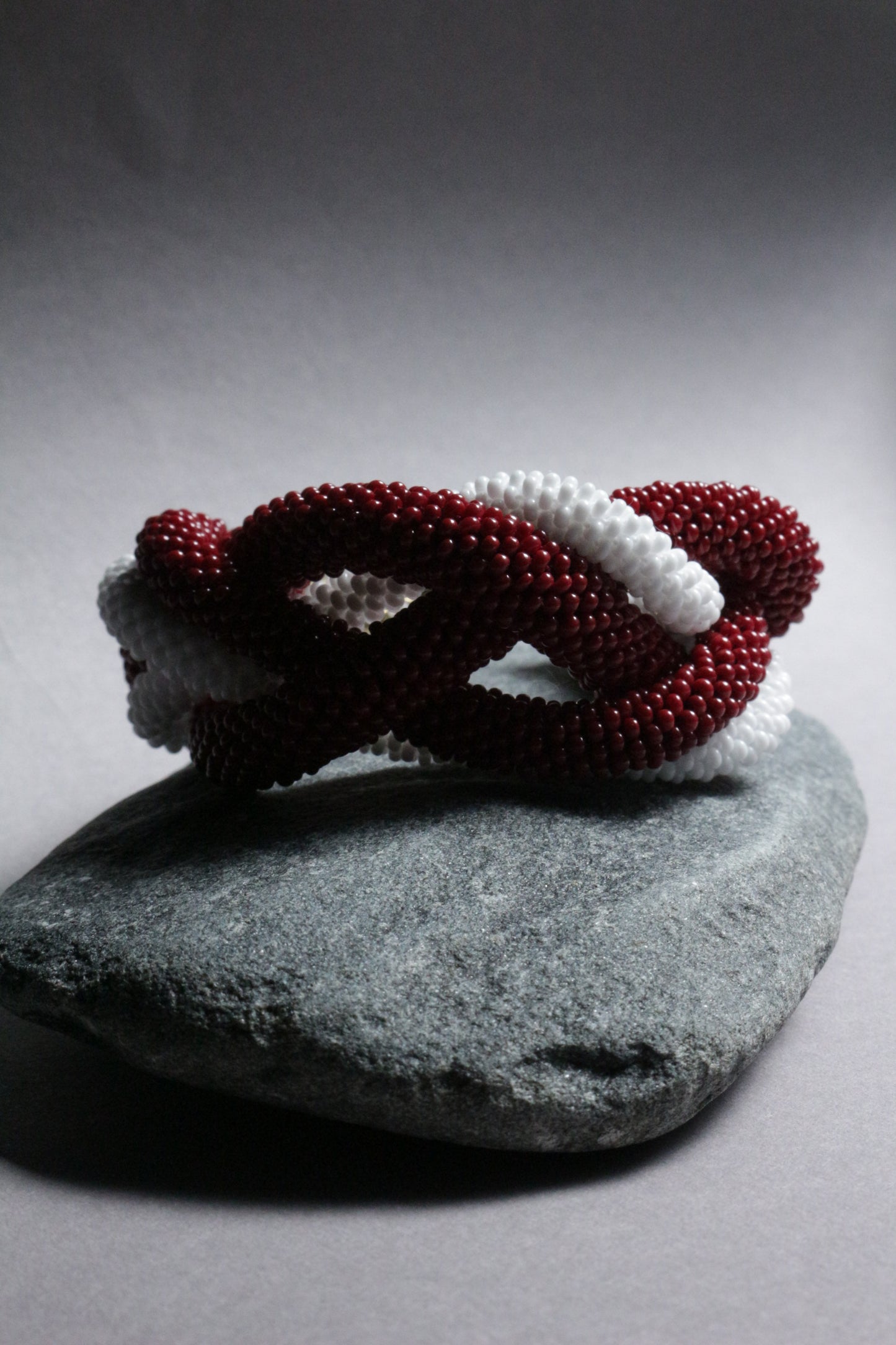 Red and White Braided Large Bracelet