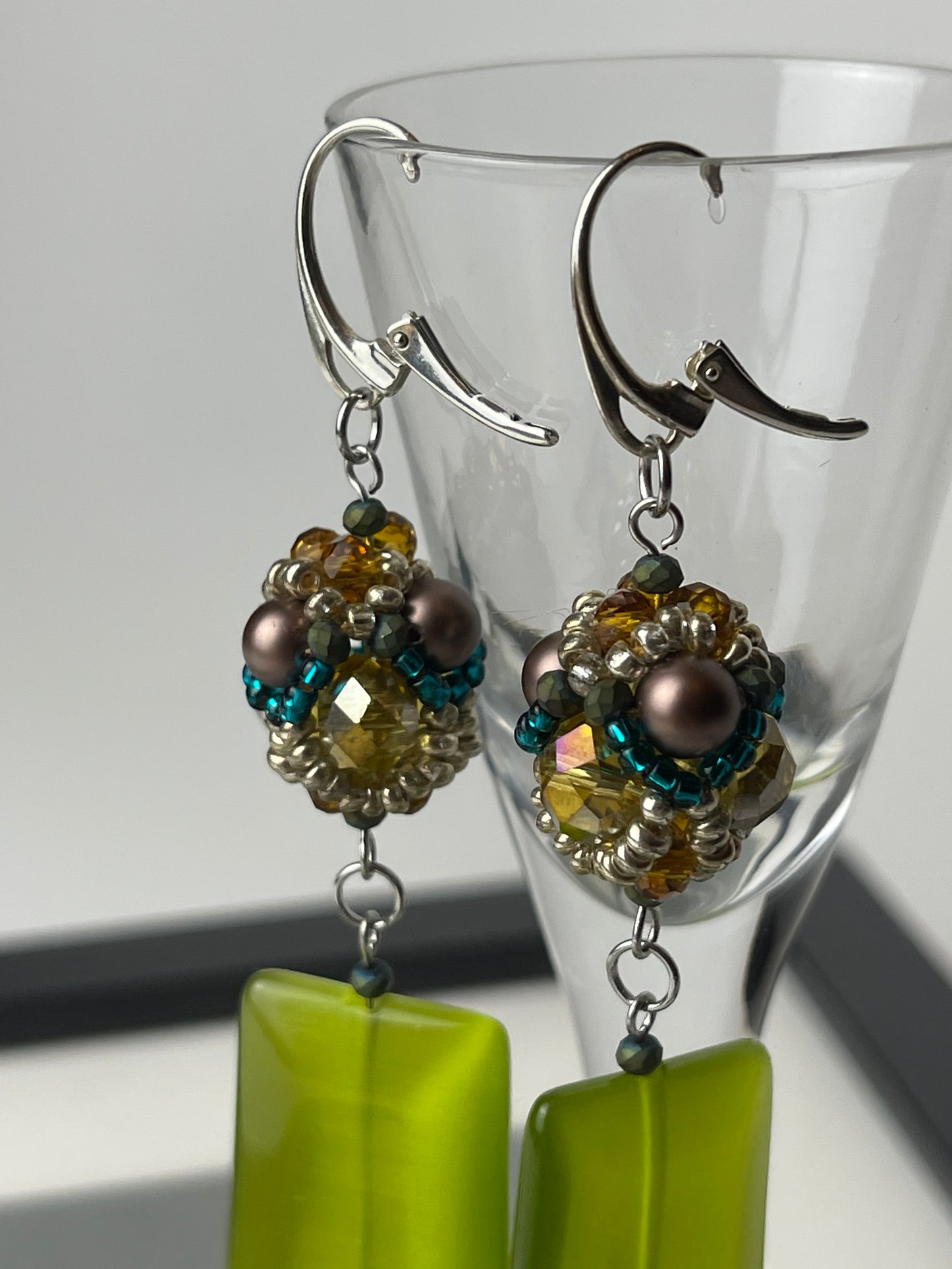 Earrings with Natural stone and beaded element