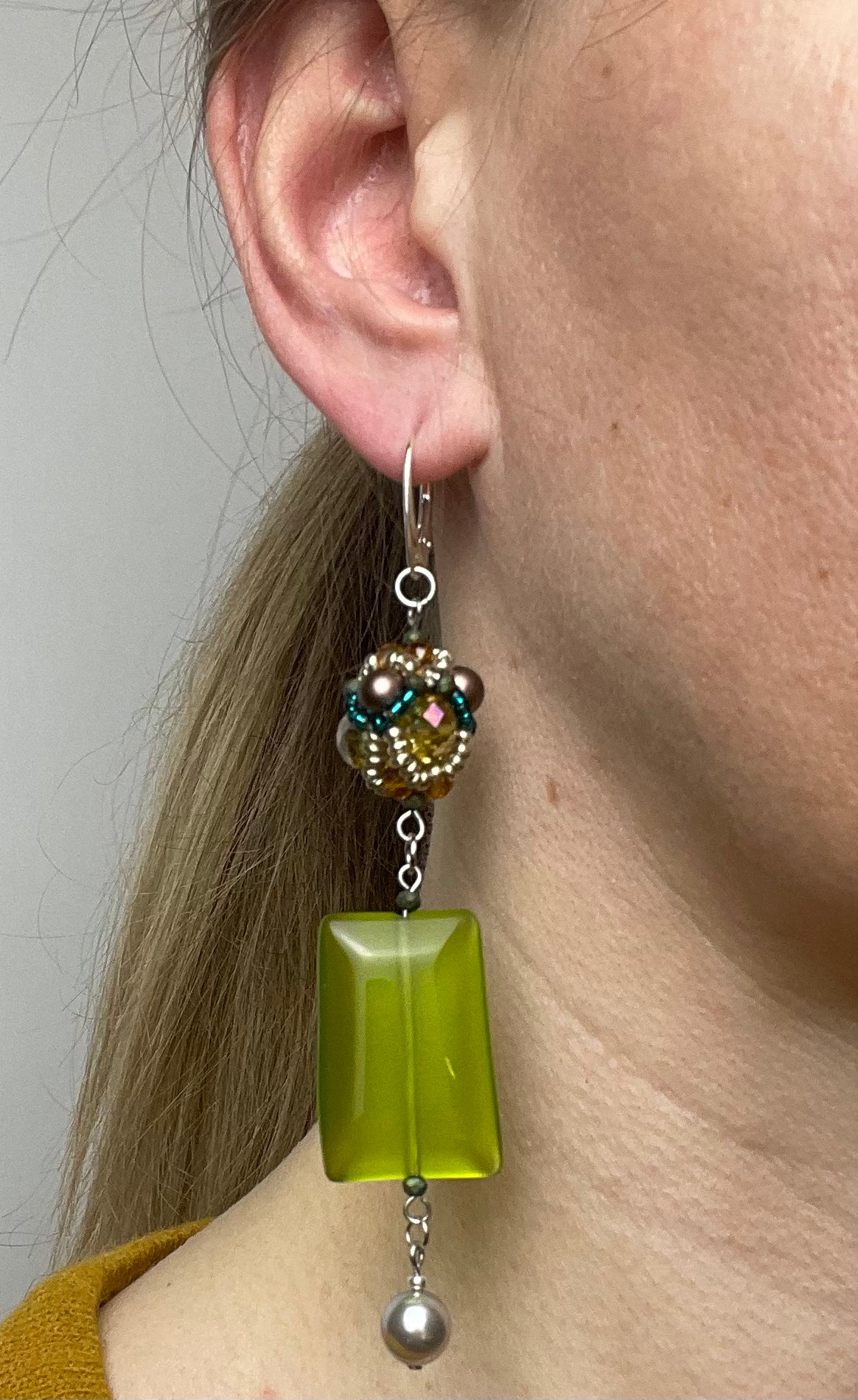 Earrings with Natural stone and beaded element