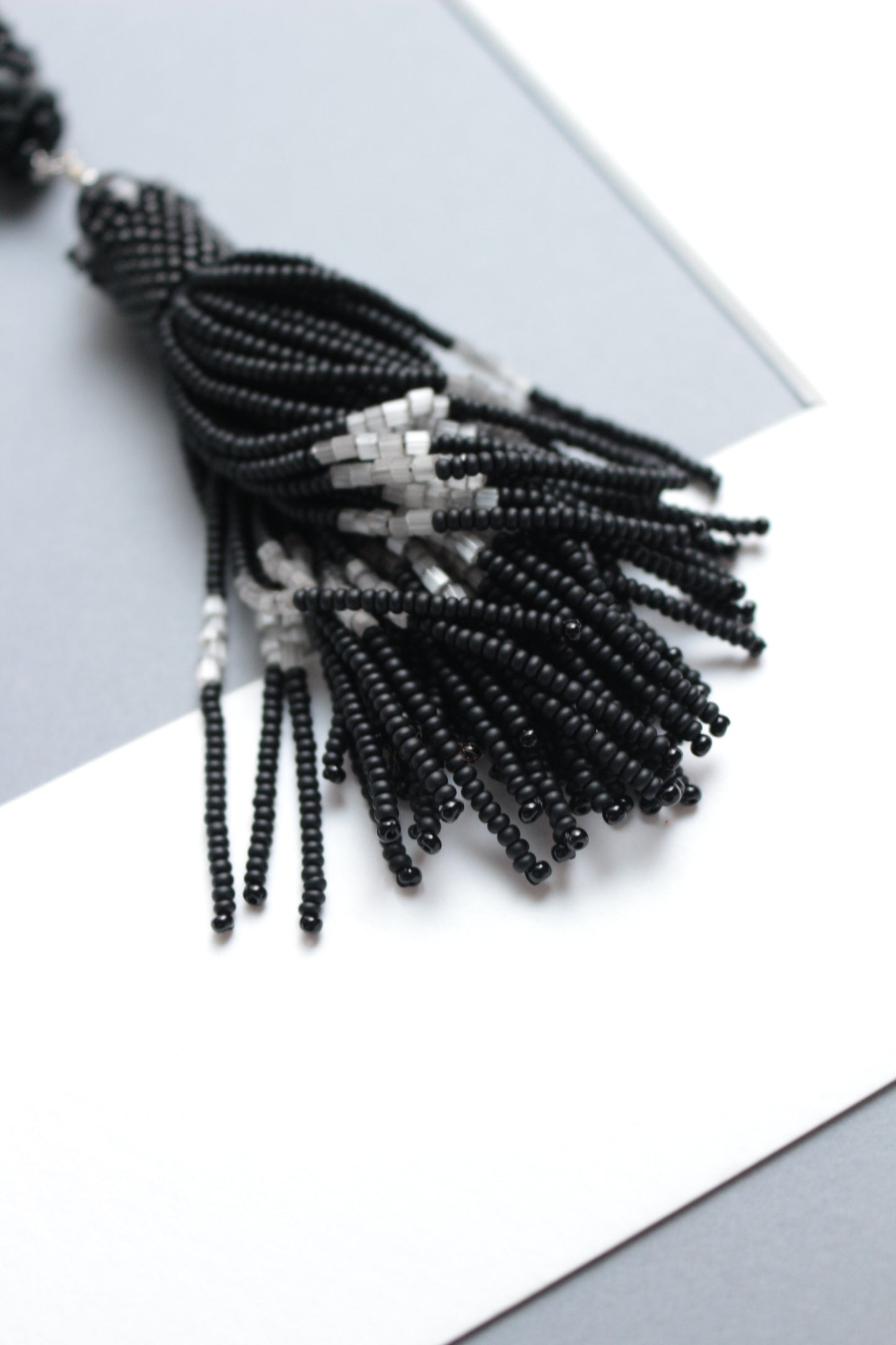 Black Long Necklace with beaded tassle