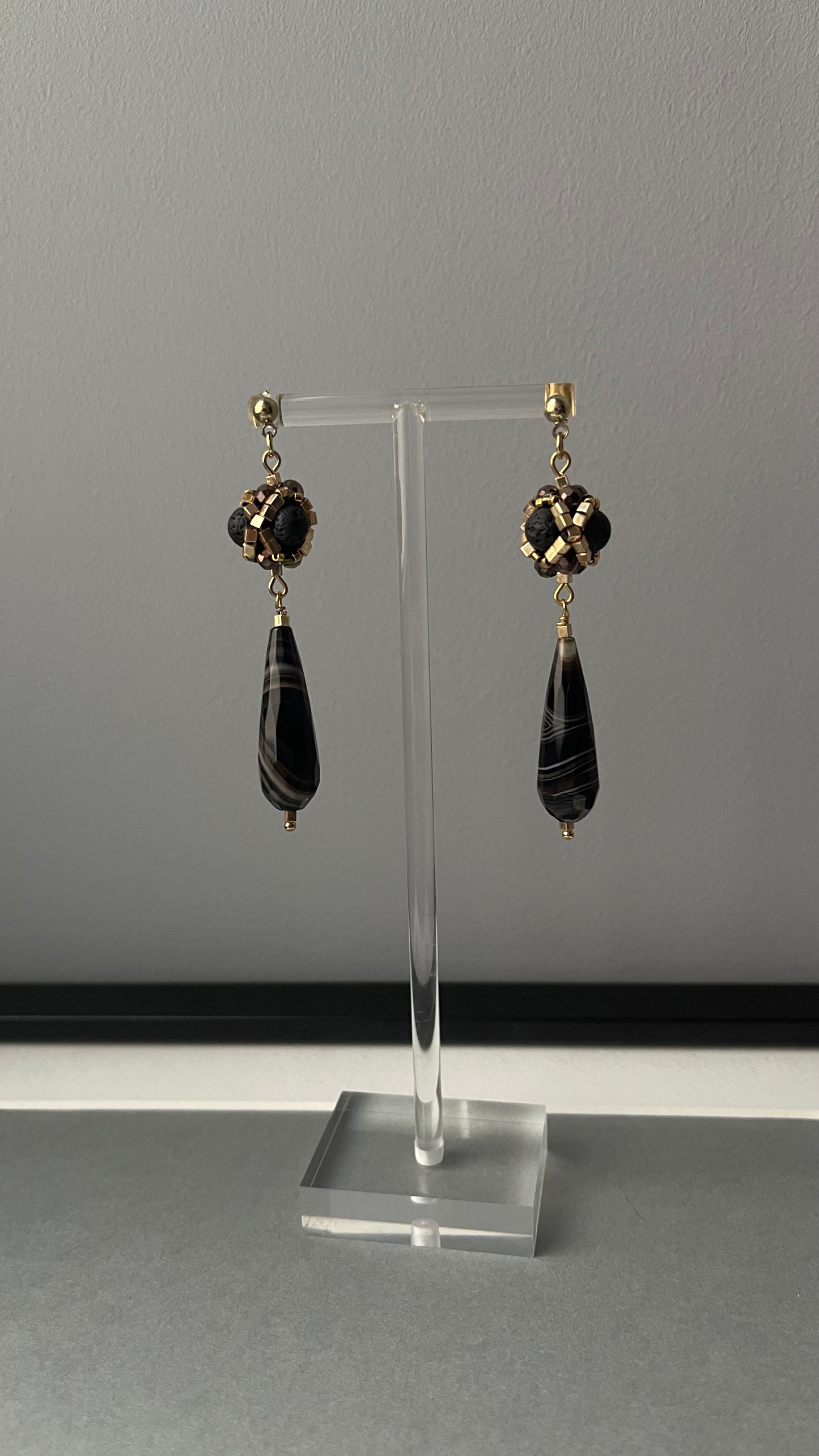 Earrings with natural stone and beaded elements