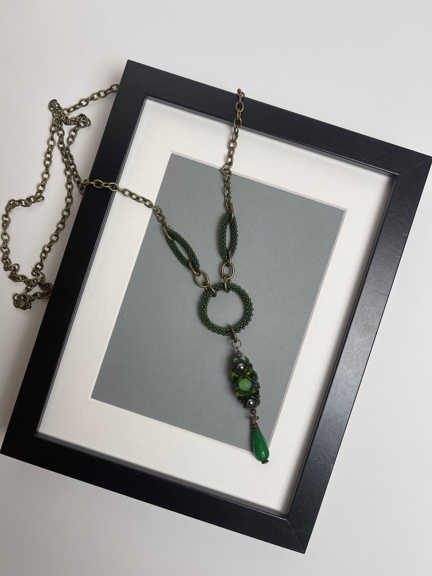 Green seed beads beaded necklace