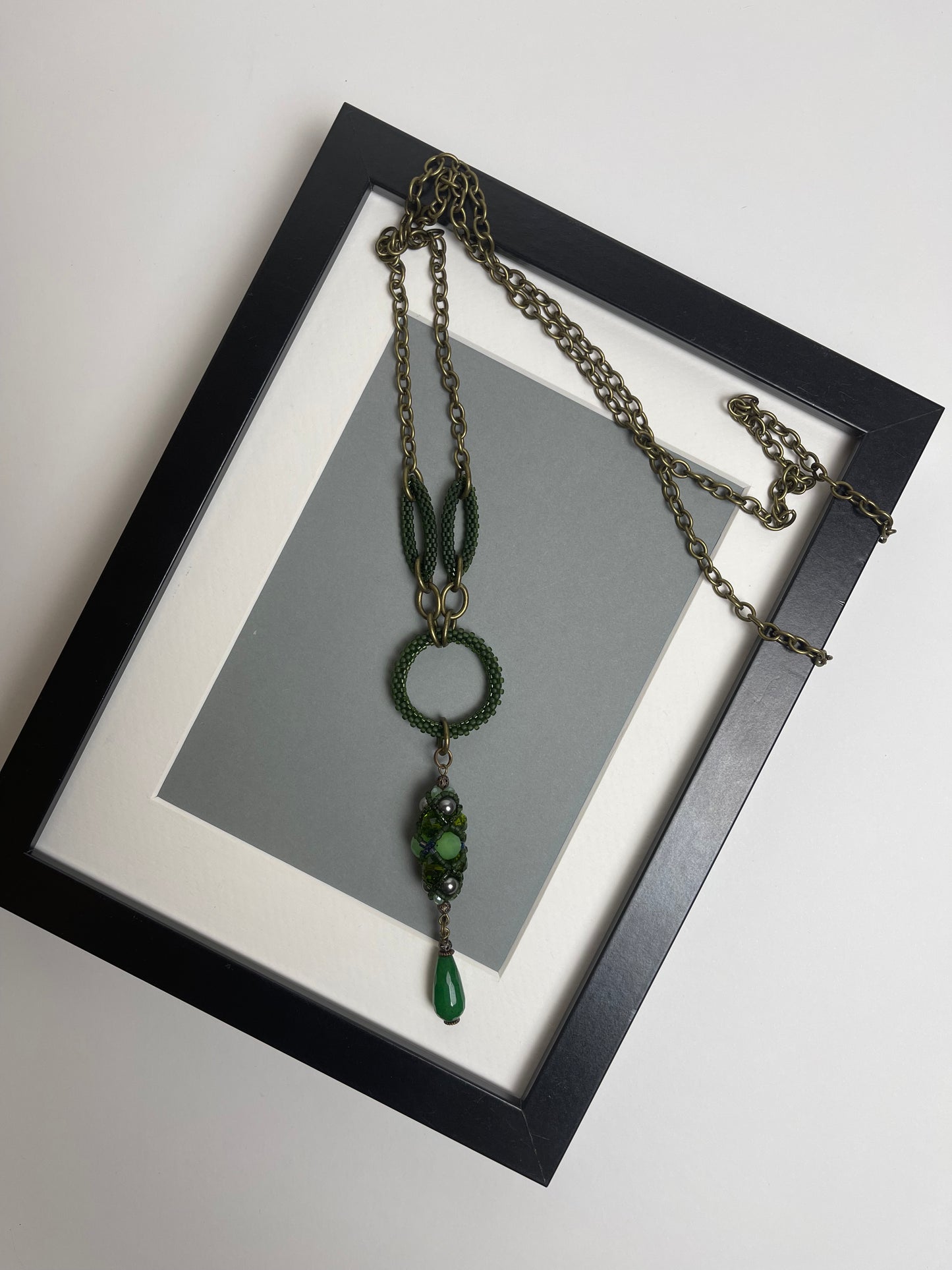 Green seed beads beaded necklace