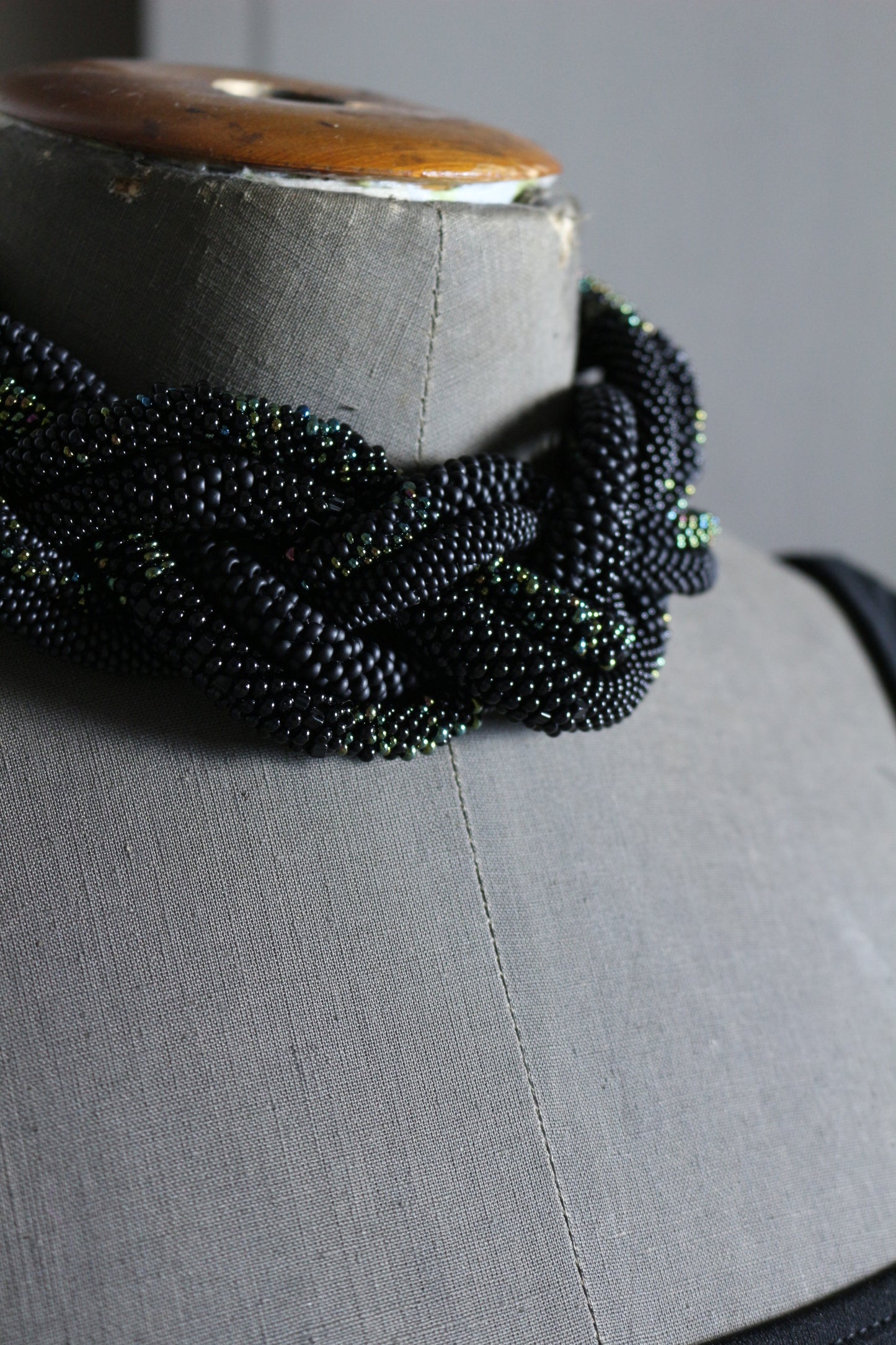 Black braided seed beads necklace