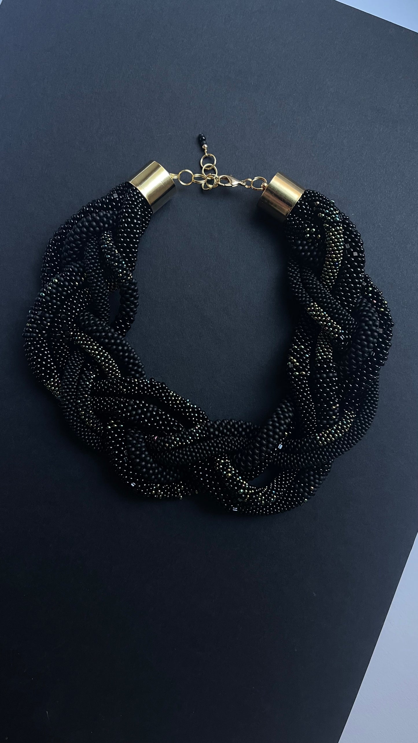 Black braided seed beads necklace