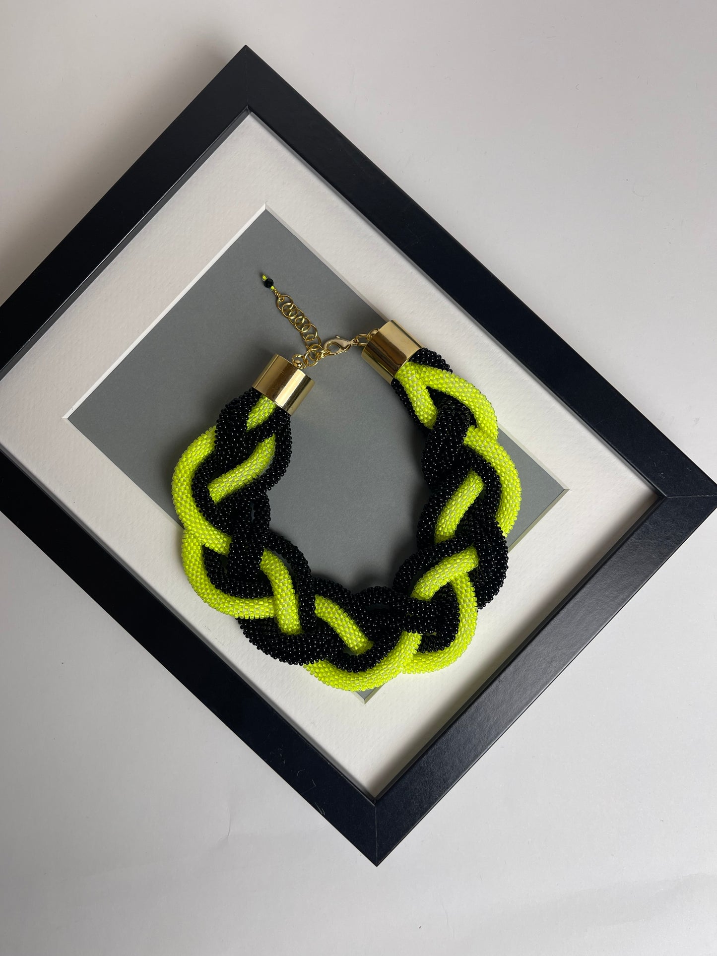 Black and neon seed beads necklace