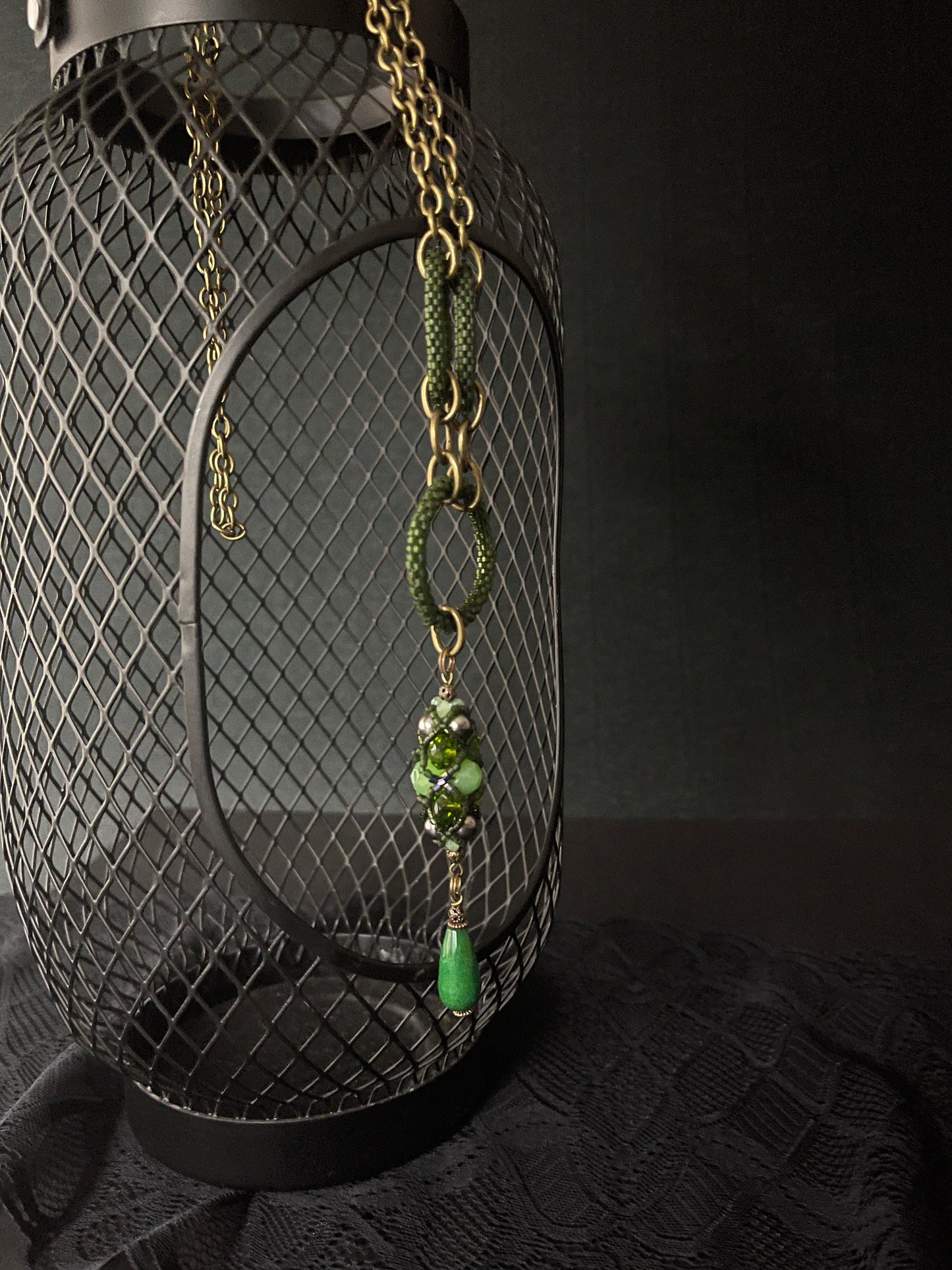 Green seed beads beaded necklace