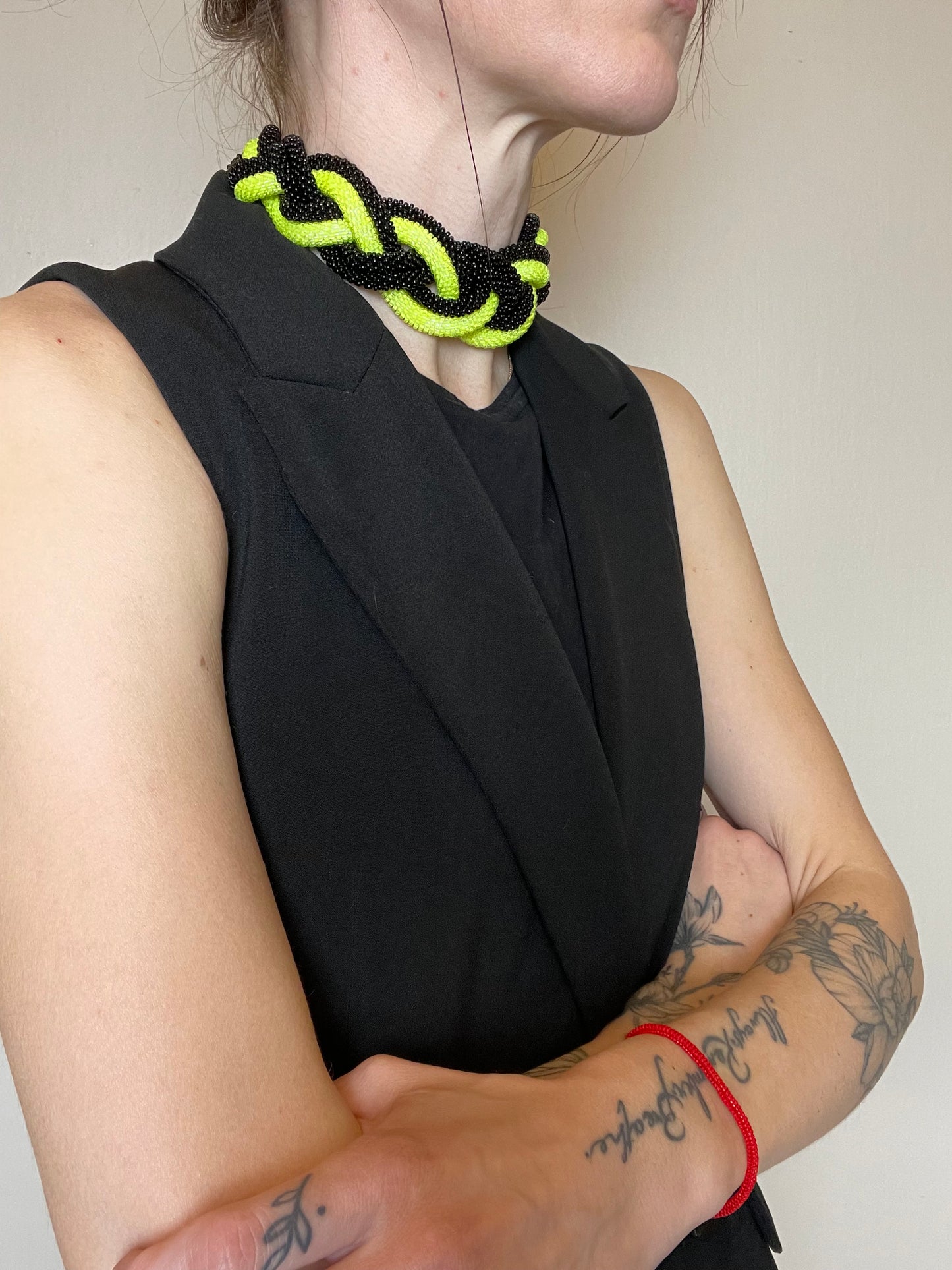 Black and neon seed beads necklace