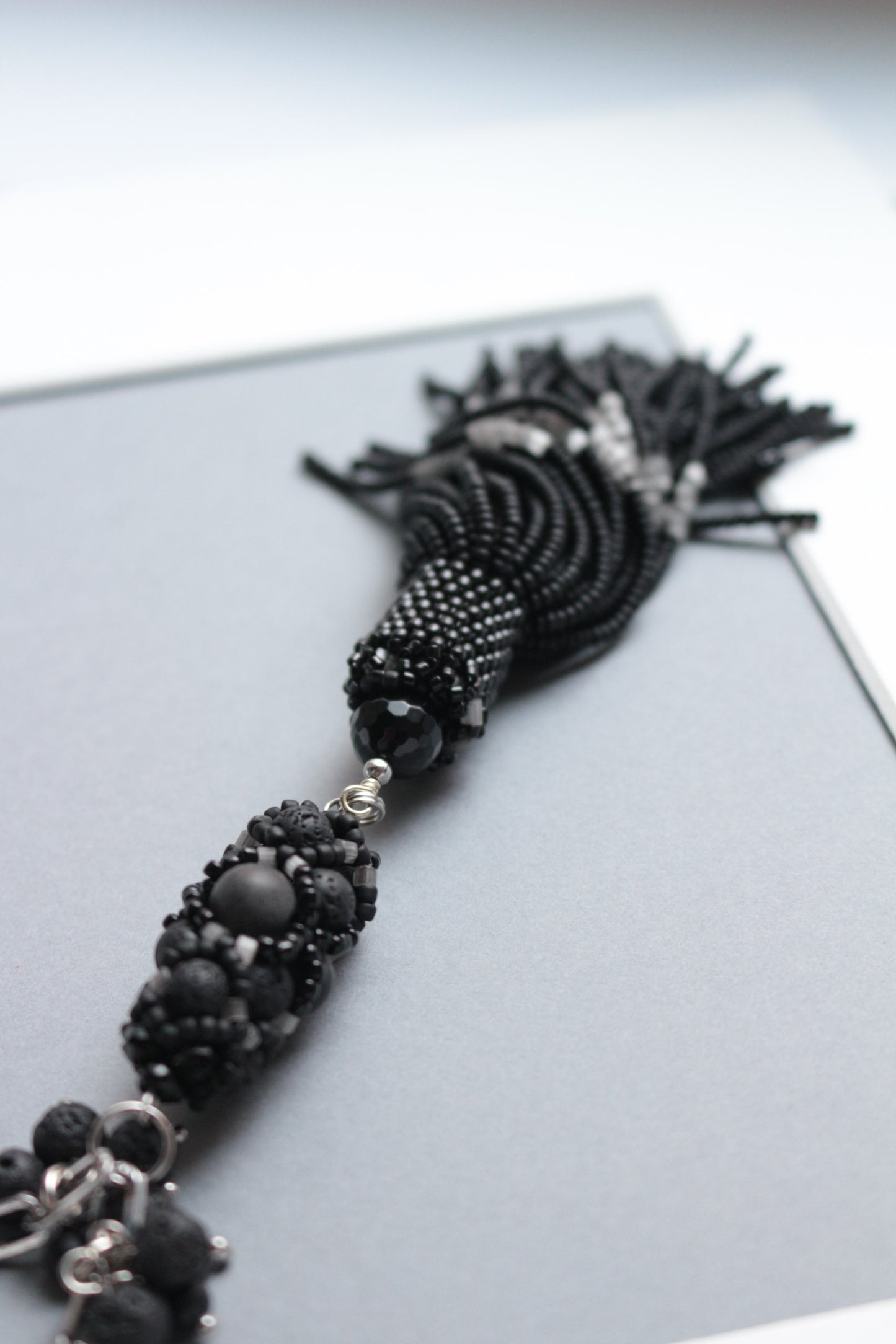 Black Long Necklace with beaded tassle