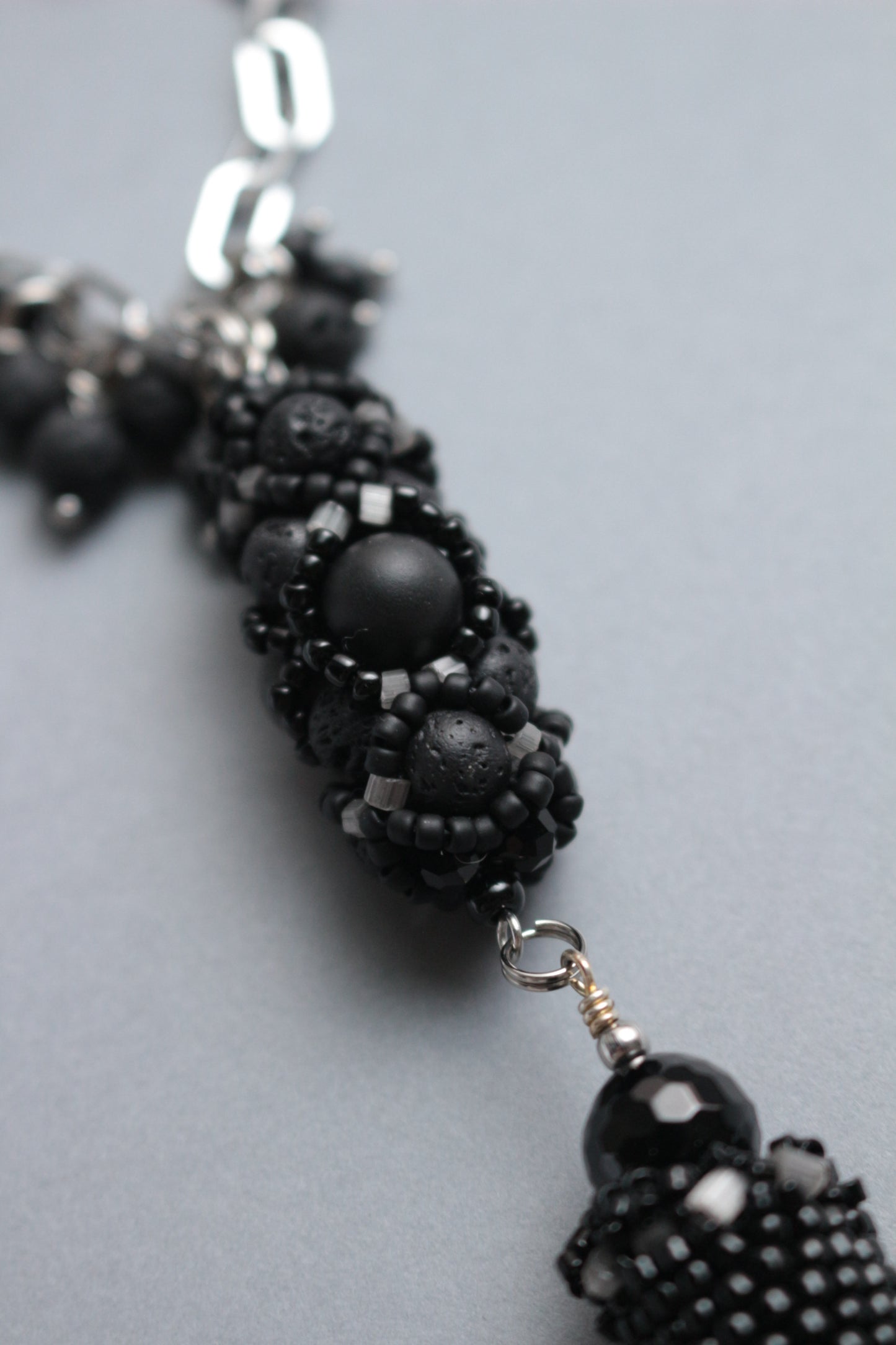 Black Long Necklace with beaded tassle