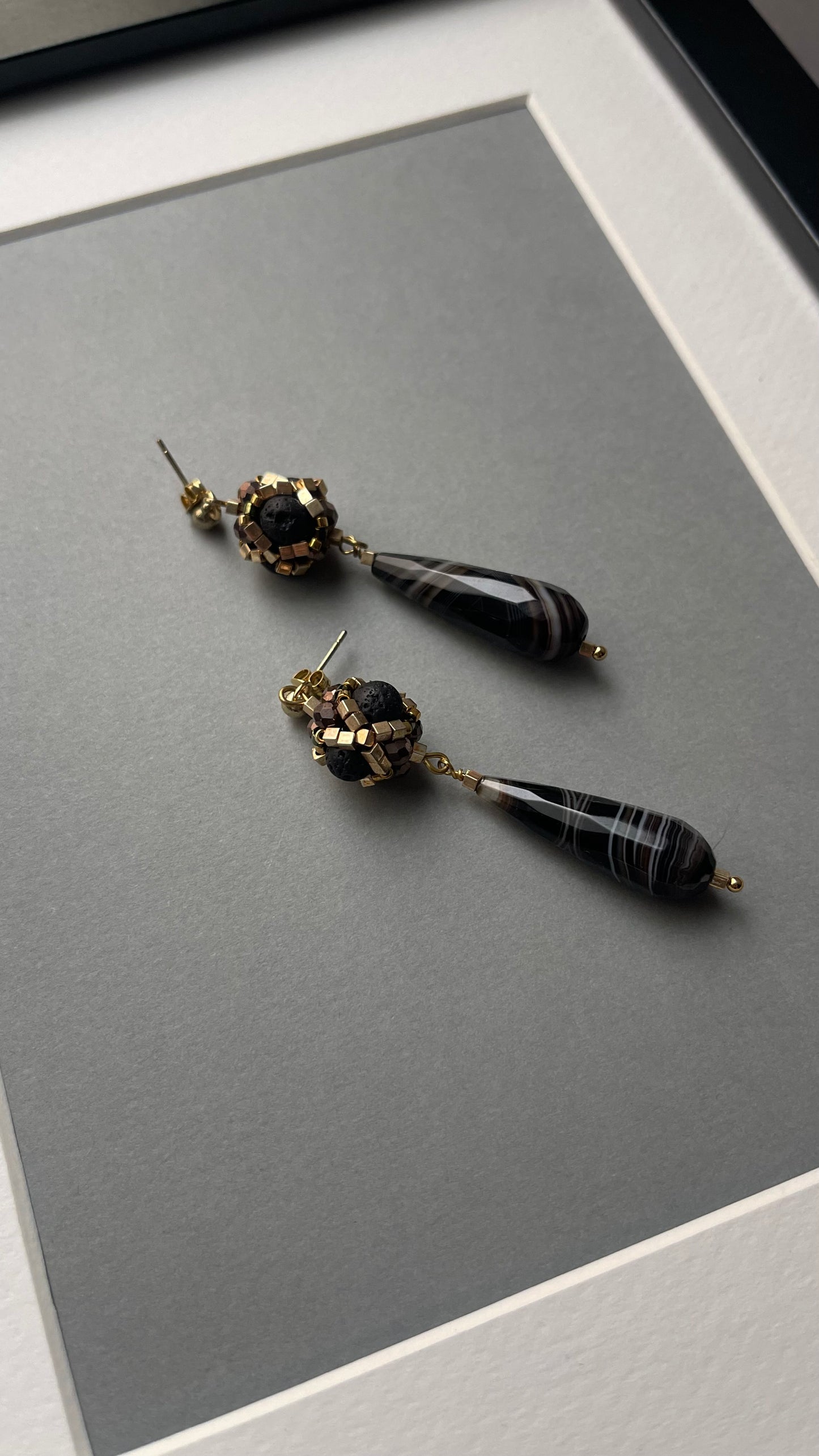 Earrings with natural stone and beaded elements